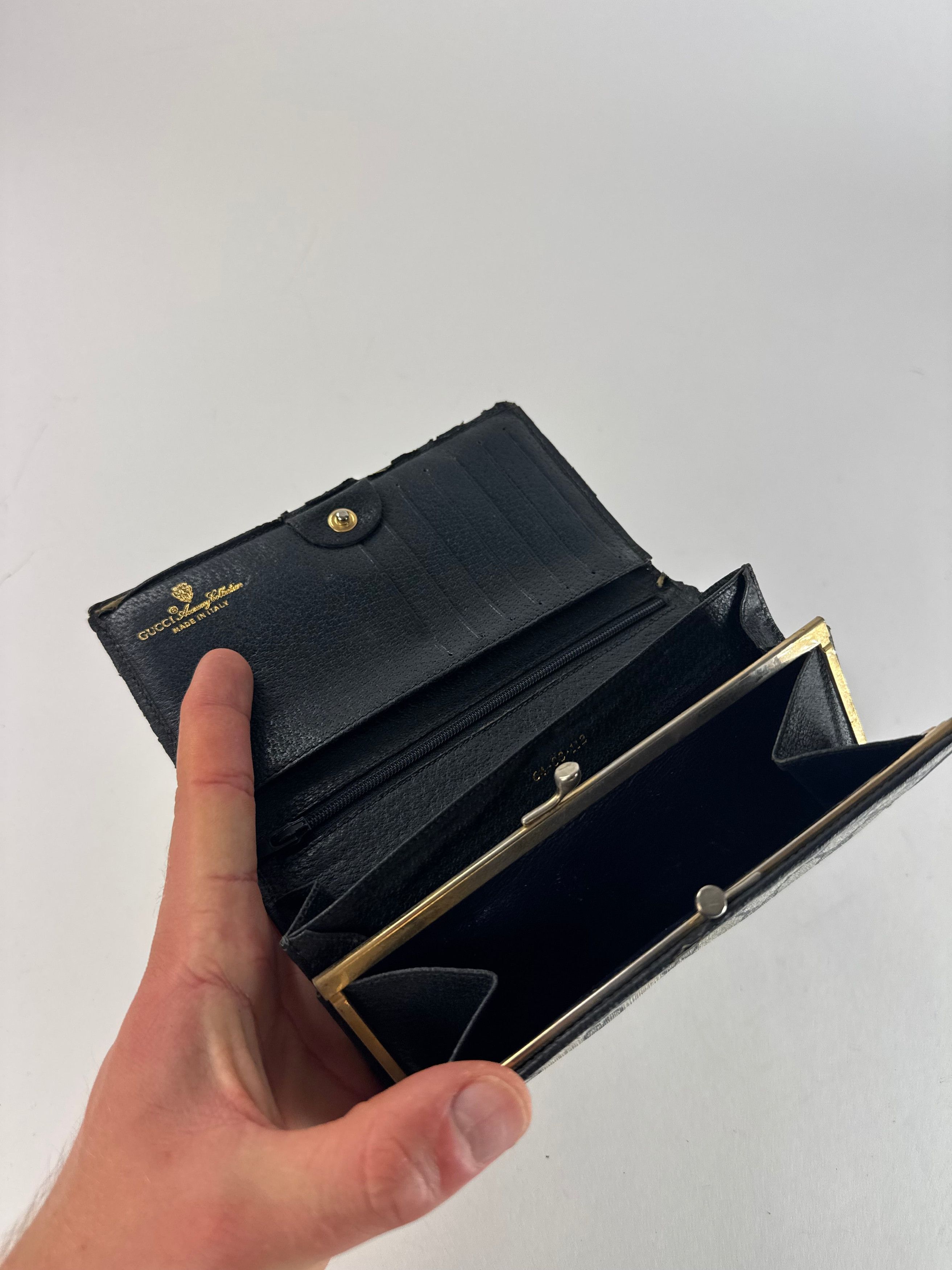 Gucci Vintage Ophidia Leather Monogram Wallet Grey Navy Size ONE SIZE - 4 Thumbnail