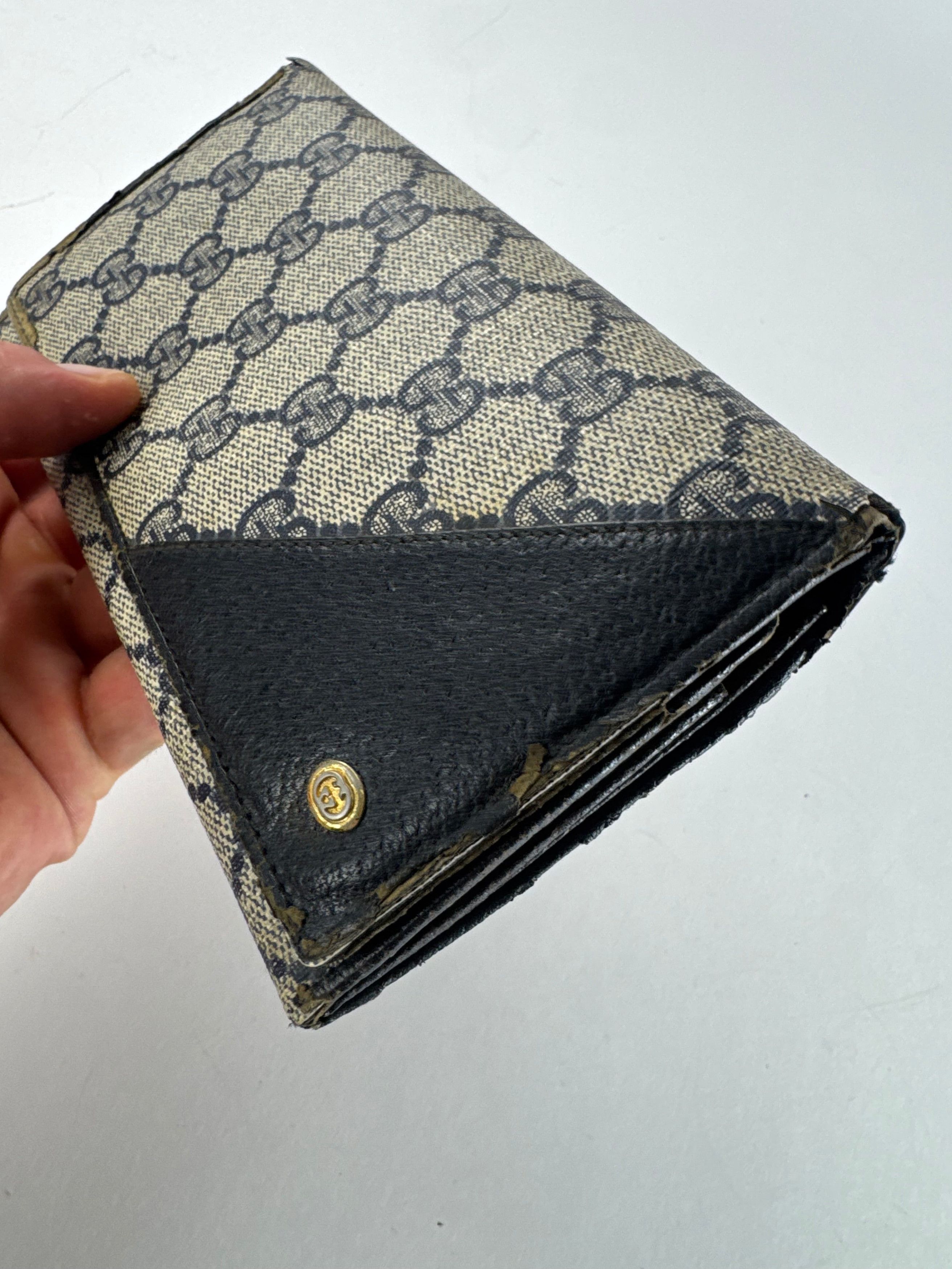 Gucci Vintage Ophidia Leather Monogram Wallet Grey Navy Size ONE SIZE - 7 Thumbnail