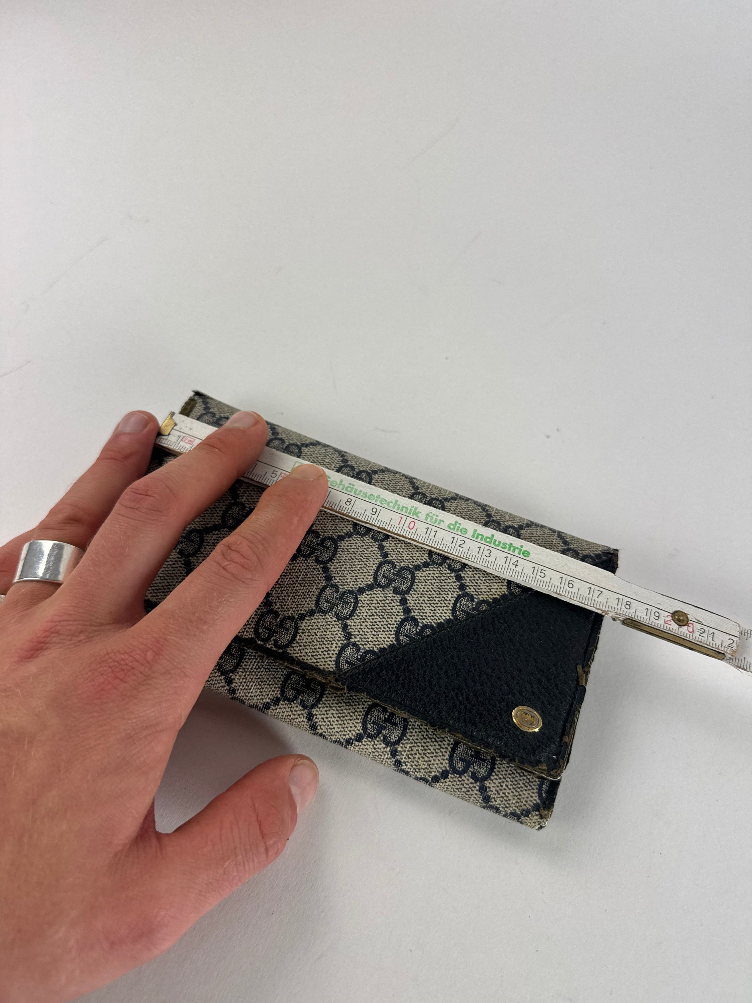 Gucci Vintage Ophidia Leather Monogram Wallet Grey Navy Size ONE SIZE - 8 Thumbnail