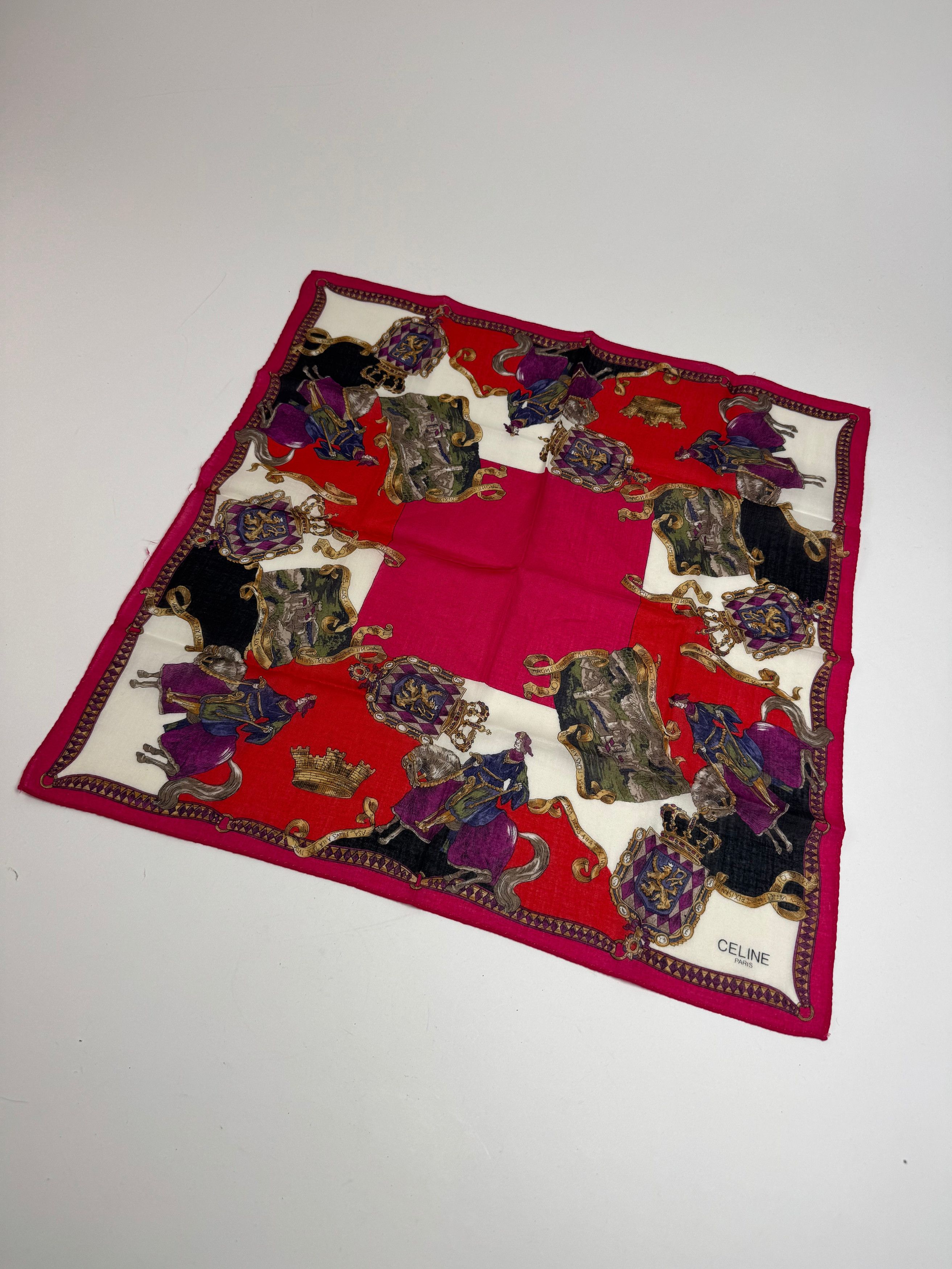 Celine Vintage Paris Scarf Red White Gold Size ONE SIZE - 8 Thumbnail