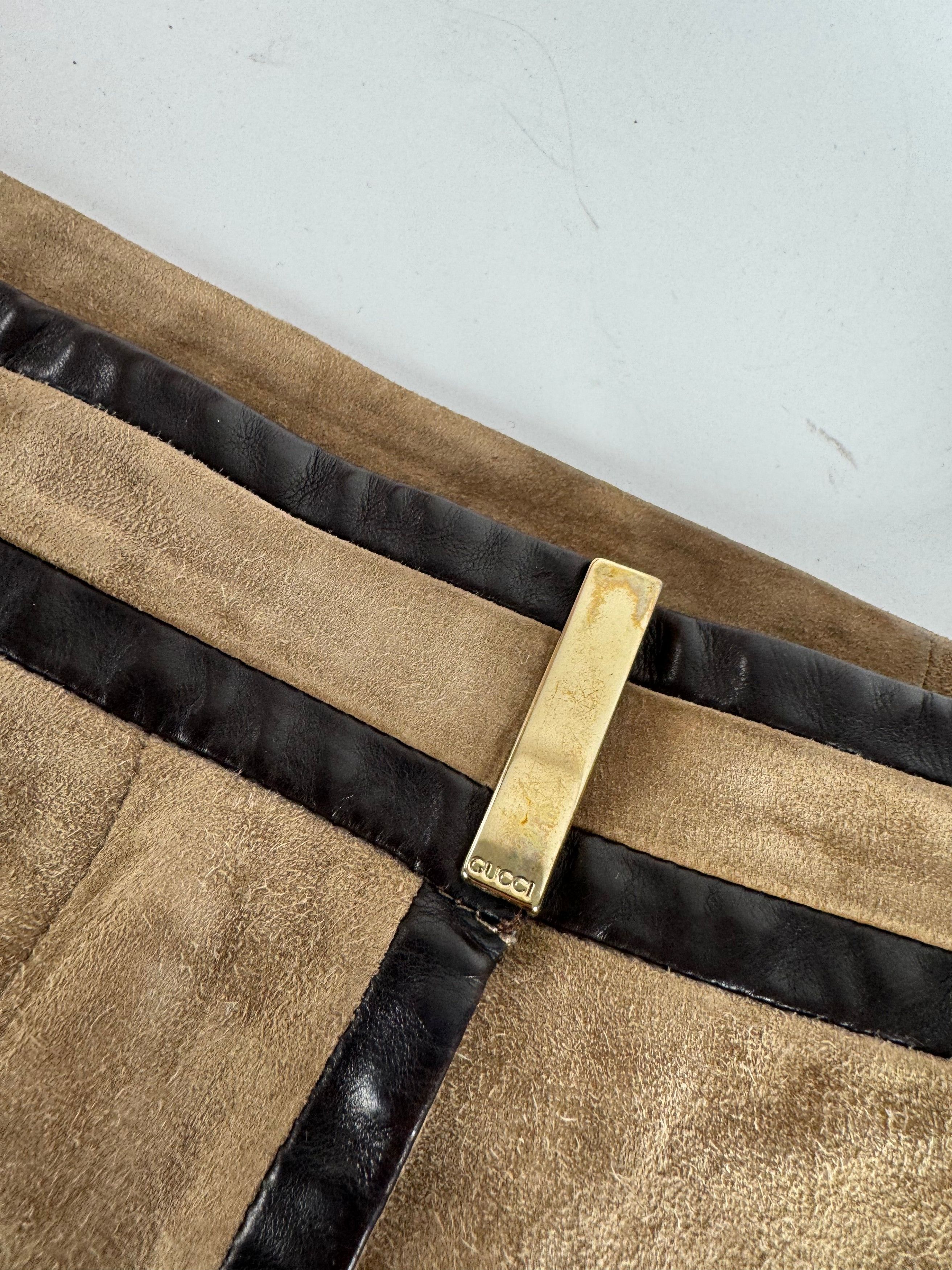 Gucci Vintage Suede Leather Skirt Brown 36/S Size 27" / US 4 / IT 40 - 5 Thumbnail