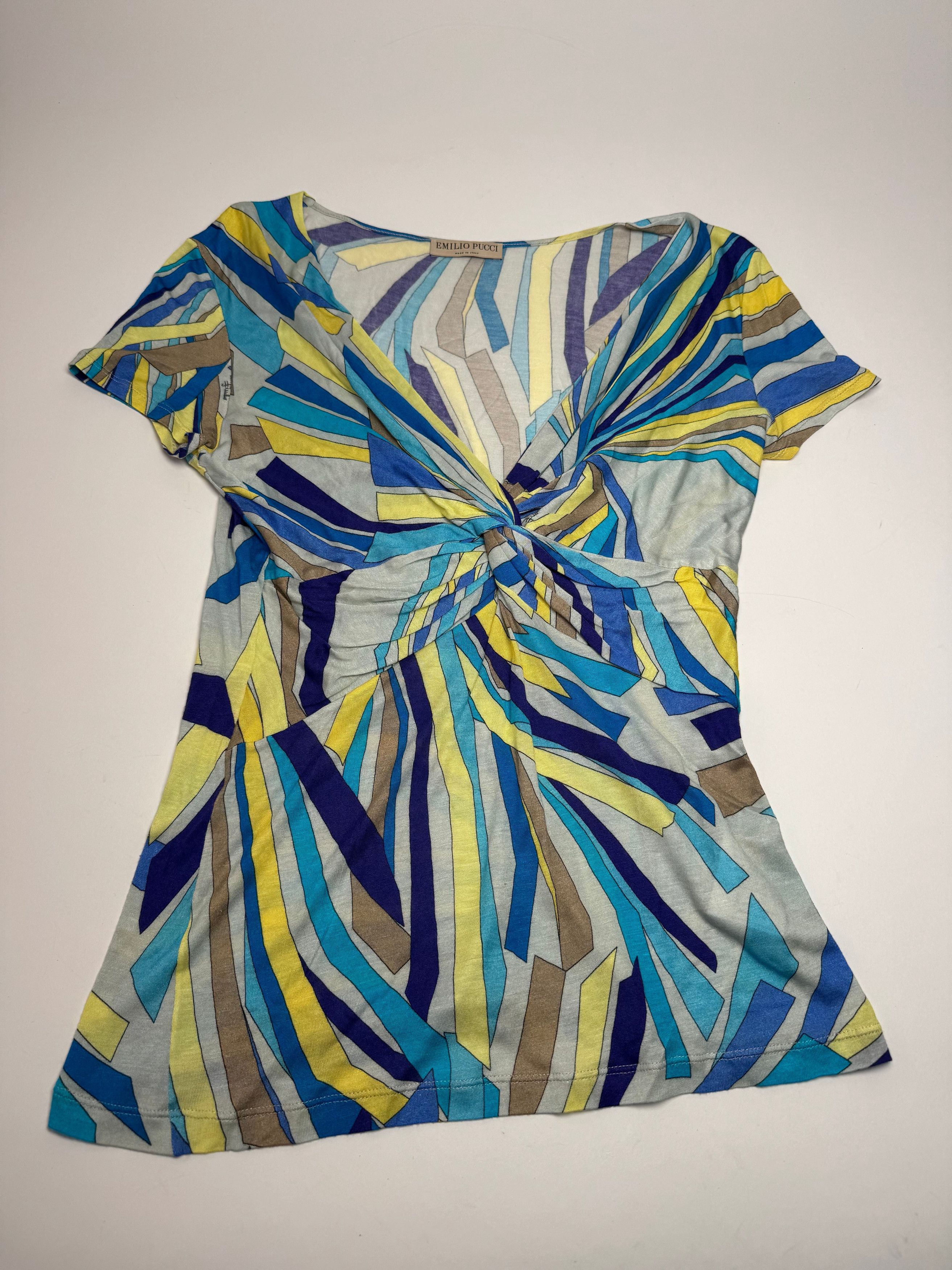 Emilio Pucci Vintage Silk / Viskose abstract Top Blue yellow 40/L Size L / US 10 / IT 46 - 4 Thumbnail