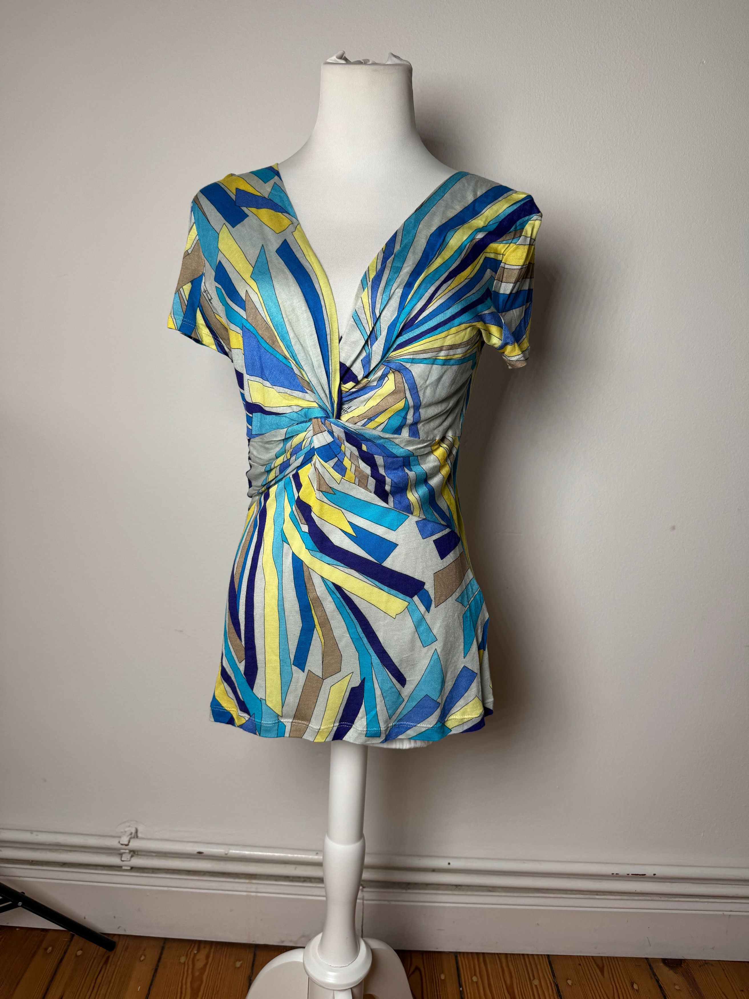 Emilio Pucci Vintage Silk / Viskose abstract Top Blue yellow 40/L Size L / US 10 / IT 46 - 14 Thumbnail