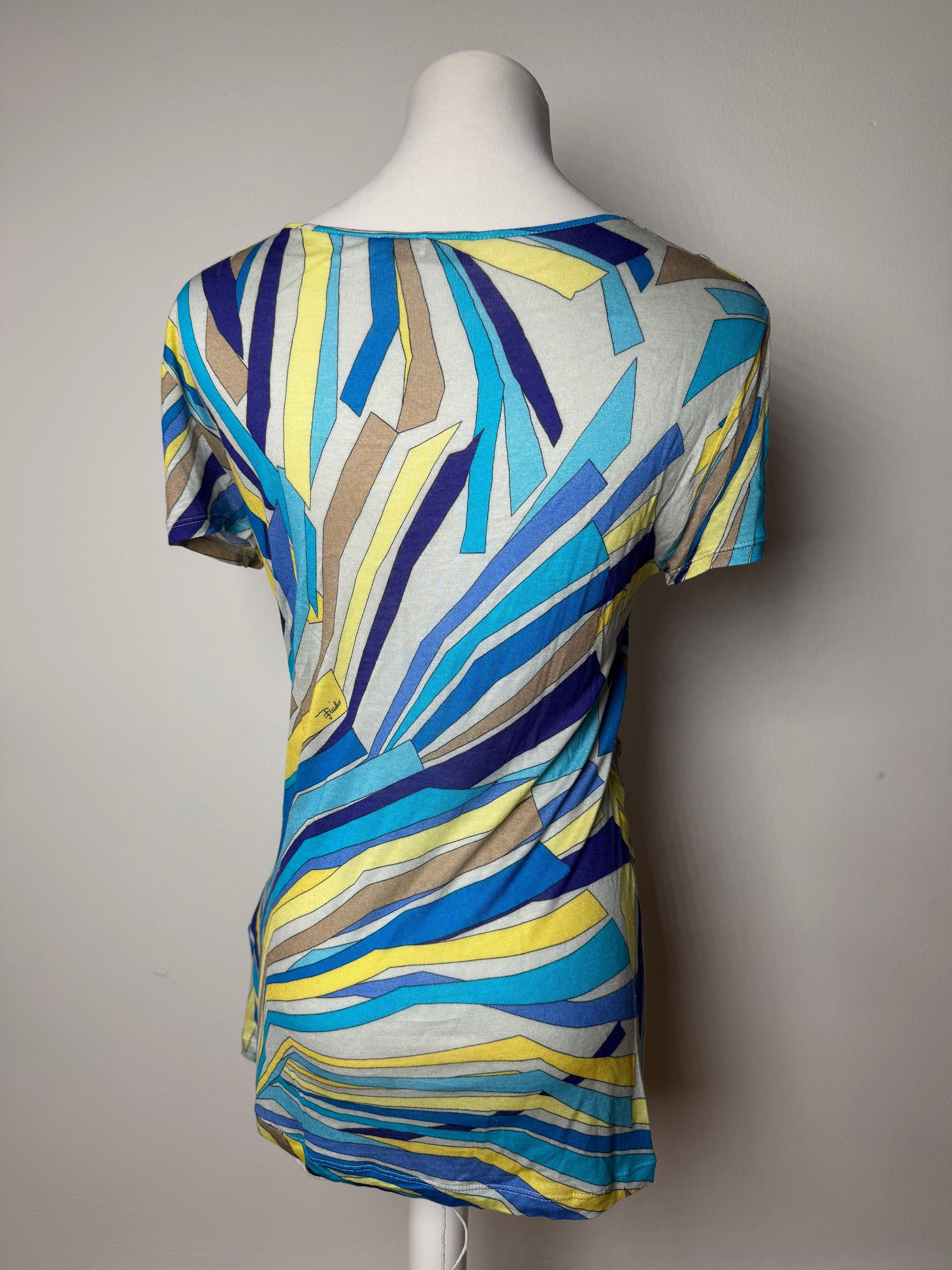 Emilio Pucci Vintage Silk / Viskose abstract Top Blue yellow 40/L Size L / US 10 / IT 46 - 15 Thumbnail