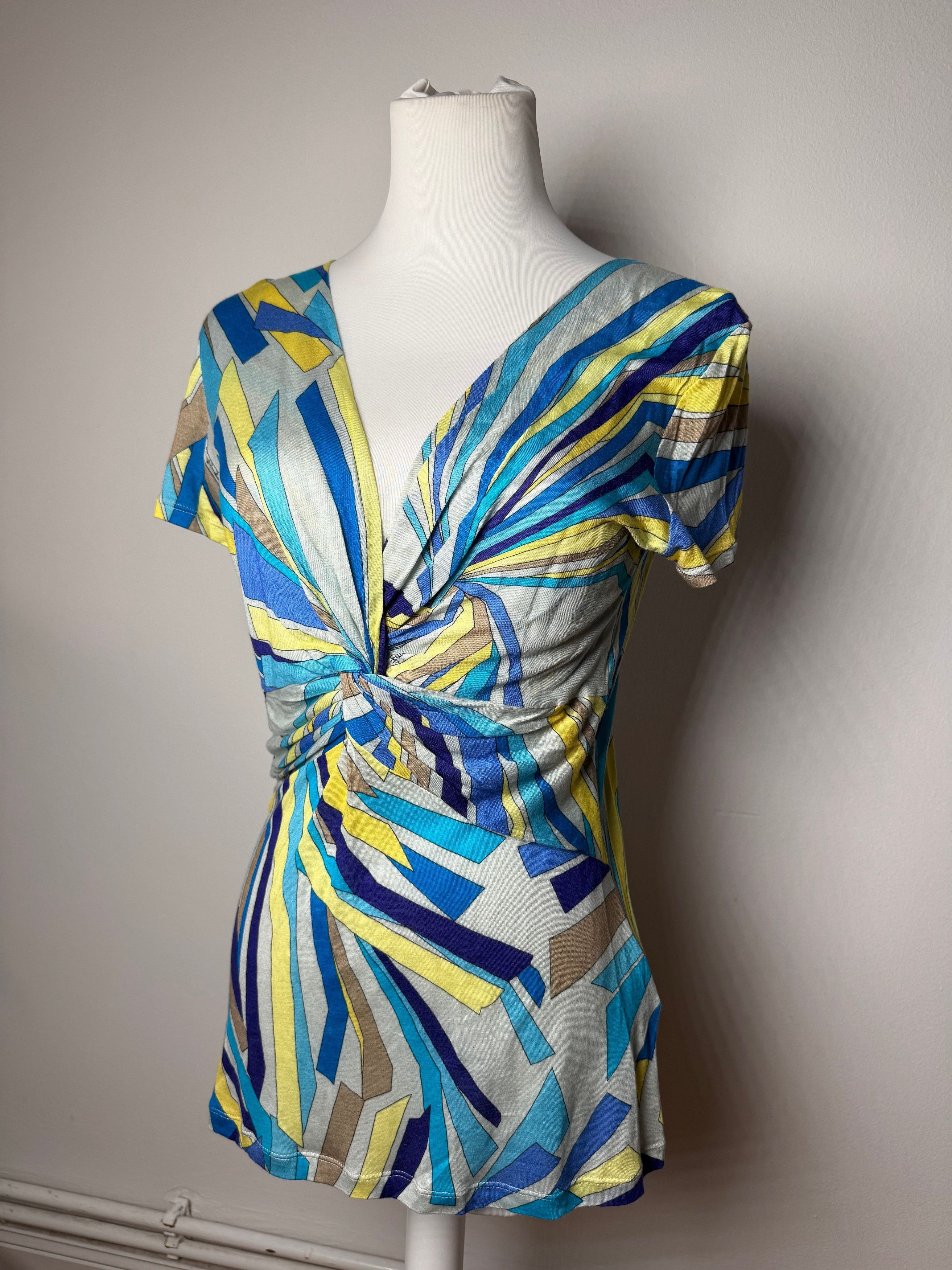 Emilio Pucci Vintage Silk / Viskose abstract Top Blue yellow 40/L Size L / US 10 / IT 46 - 7 Thumbnail