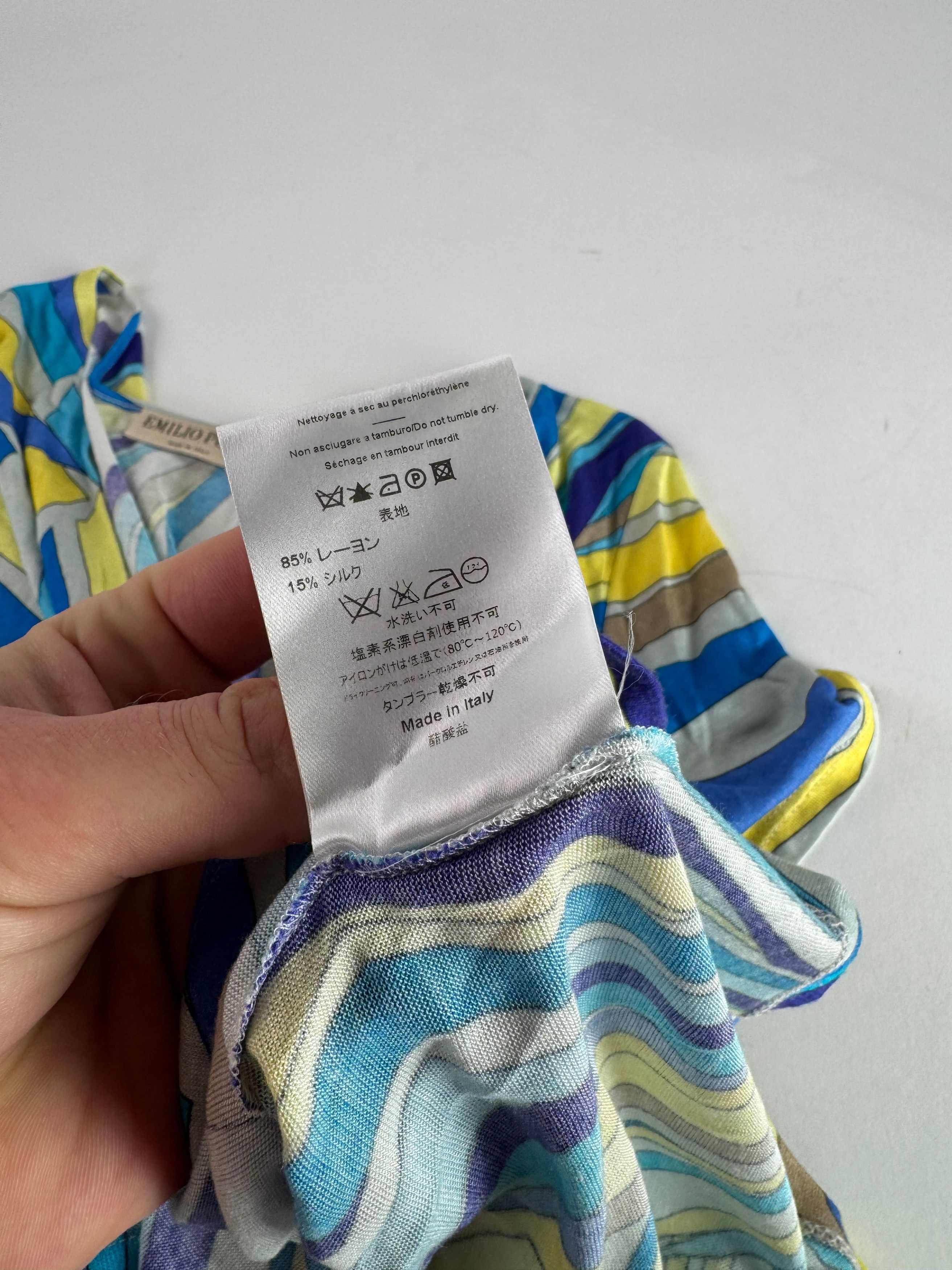 Emilio Pucci Vintage Silk / Viskose abstract Top Blue yellow 40/L Size L / US 10 / IT 46 - 11 Thumbnail