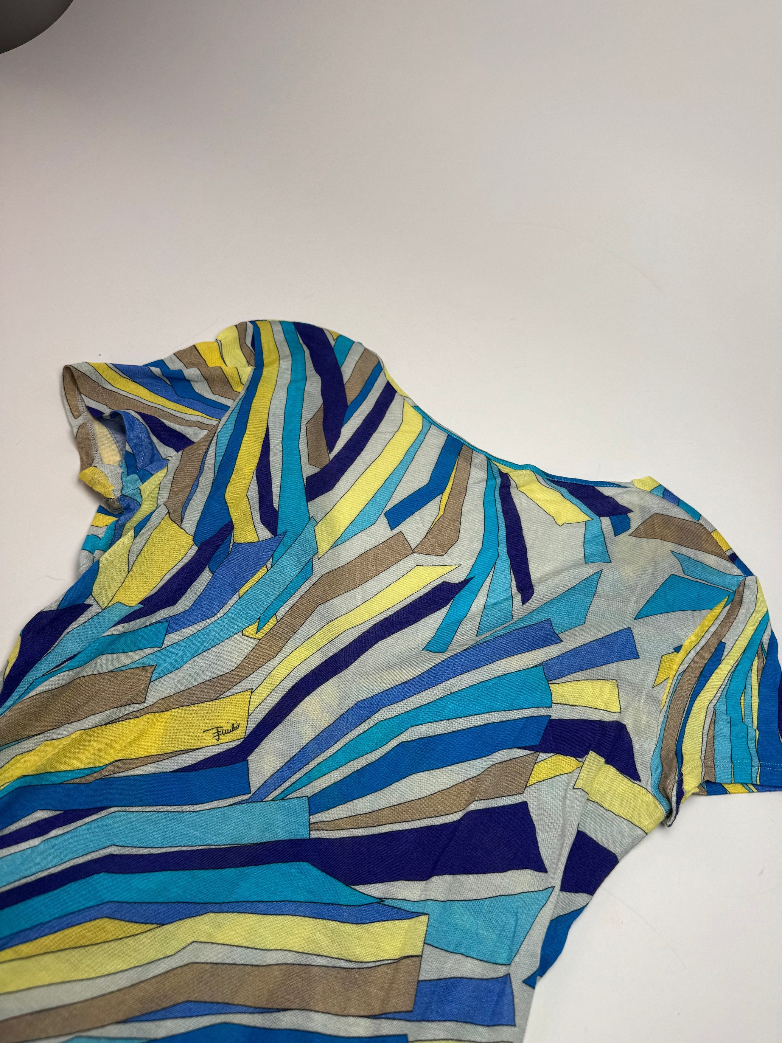 Emilio Pucci Vintage Silk / Viskose abstract Top Blue yellow 40/L Size L / US 10 / IT 46 - 13 Thumbnail
