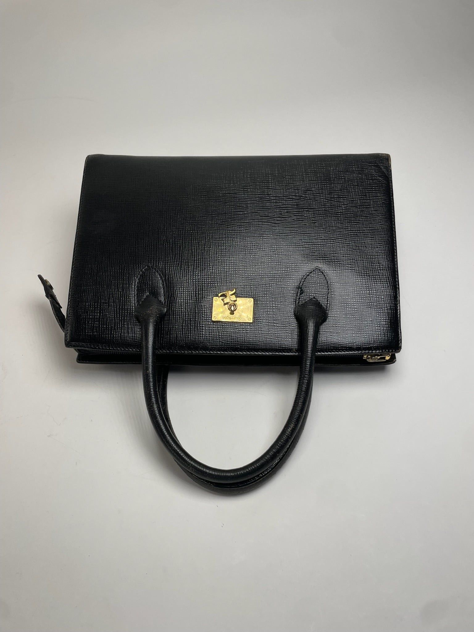 Courreges Vintage Leather Handbag Black Size ONE SIZE - 5 Thumbnail