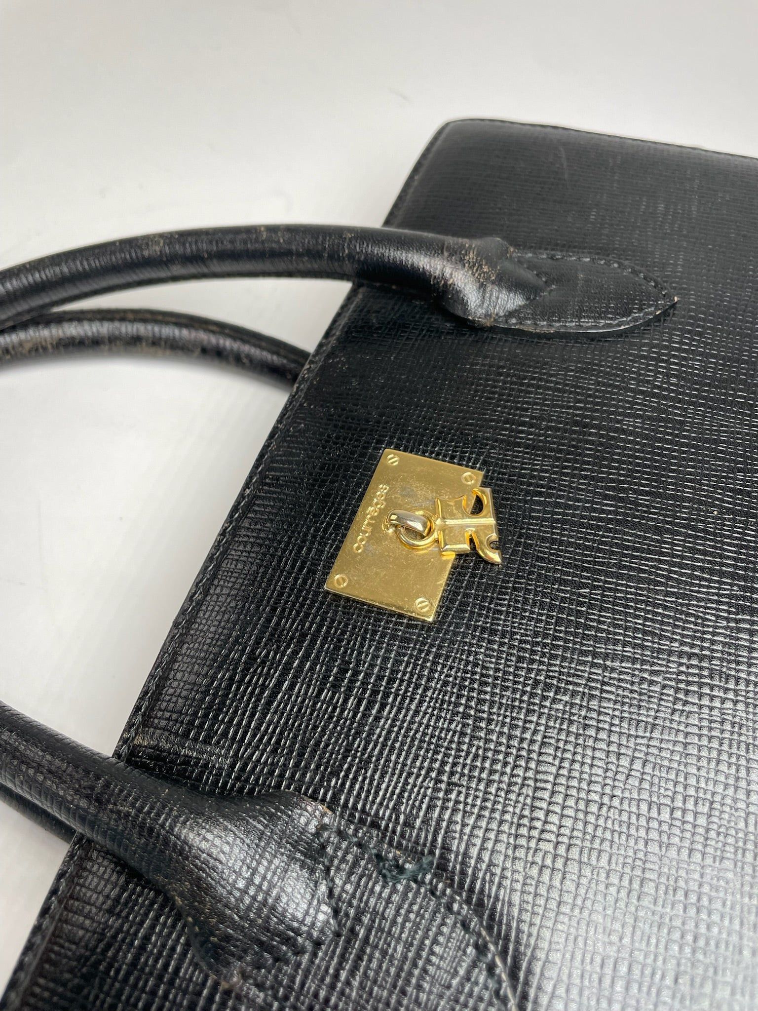 Courreges Vintage Leather Handbag Black Size ONE SIZE - 3 Thumbnail