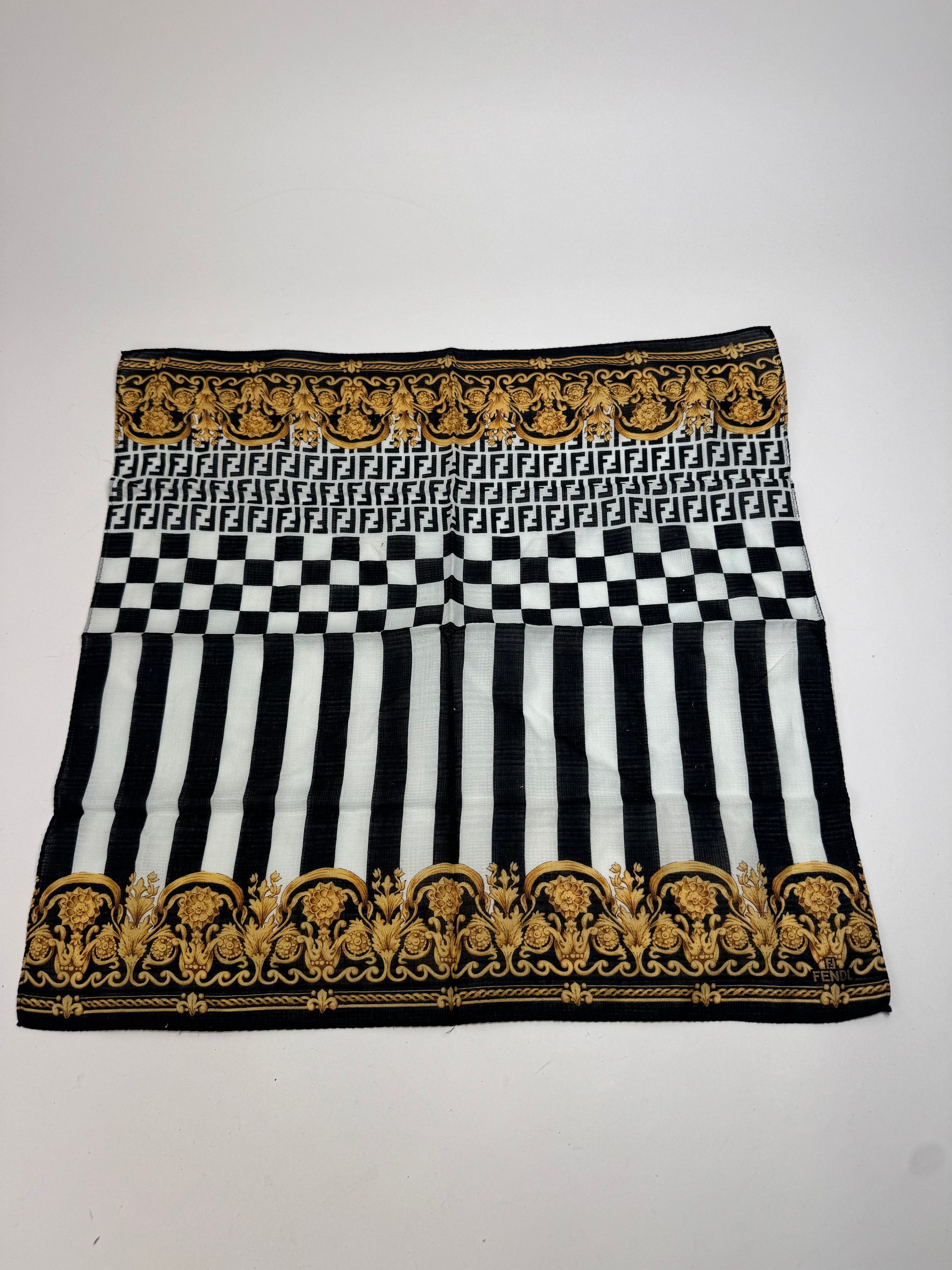Fendi Vintage Abstract Scarf Black White Gold Size ONE SIZE - 3 Thumbnail