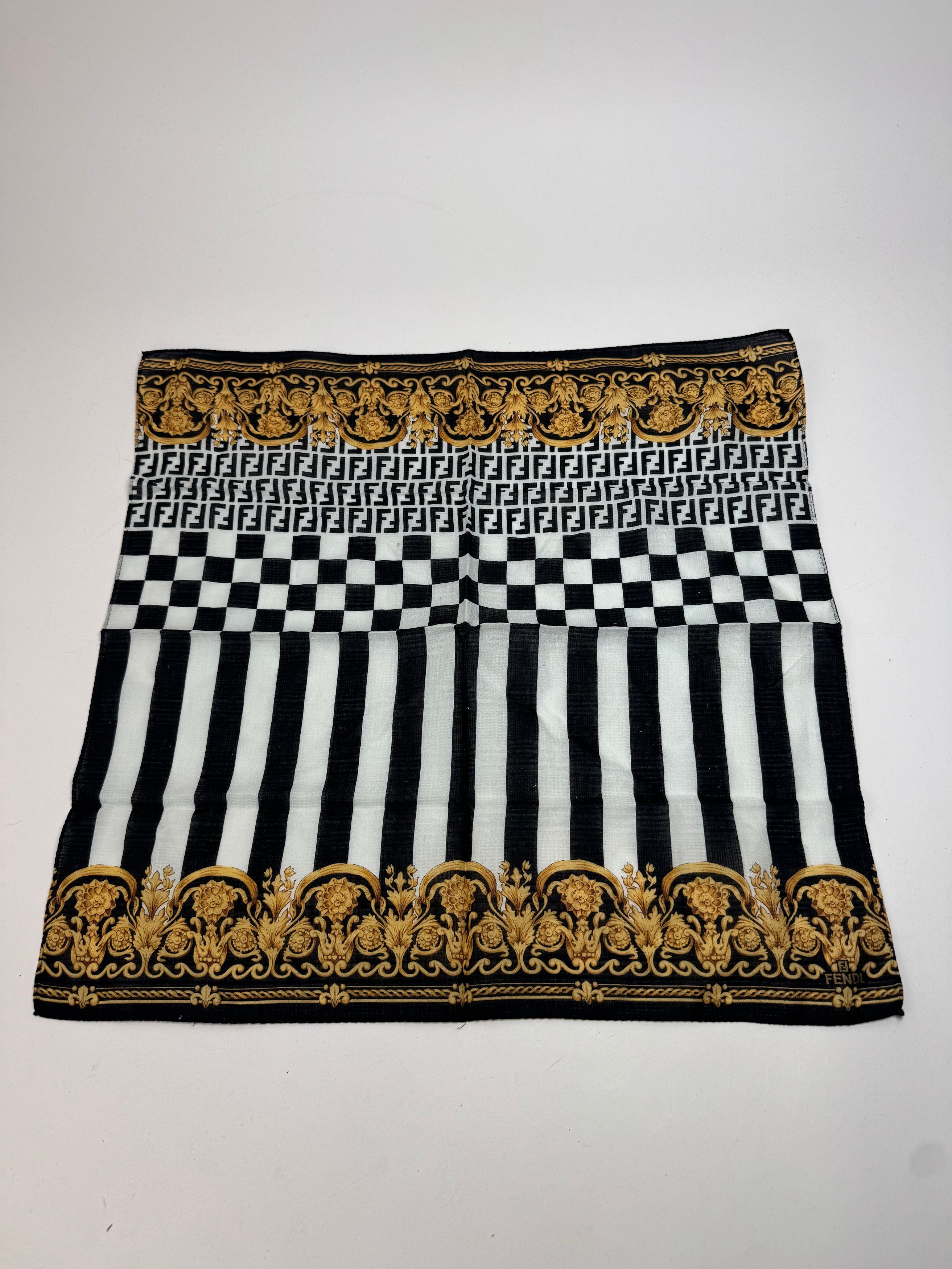 Fendi Vintage Abstract Scarf Black White Gold Size ONE SIZE - 7 Thumbnail