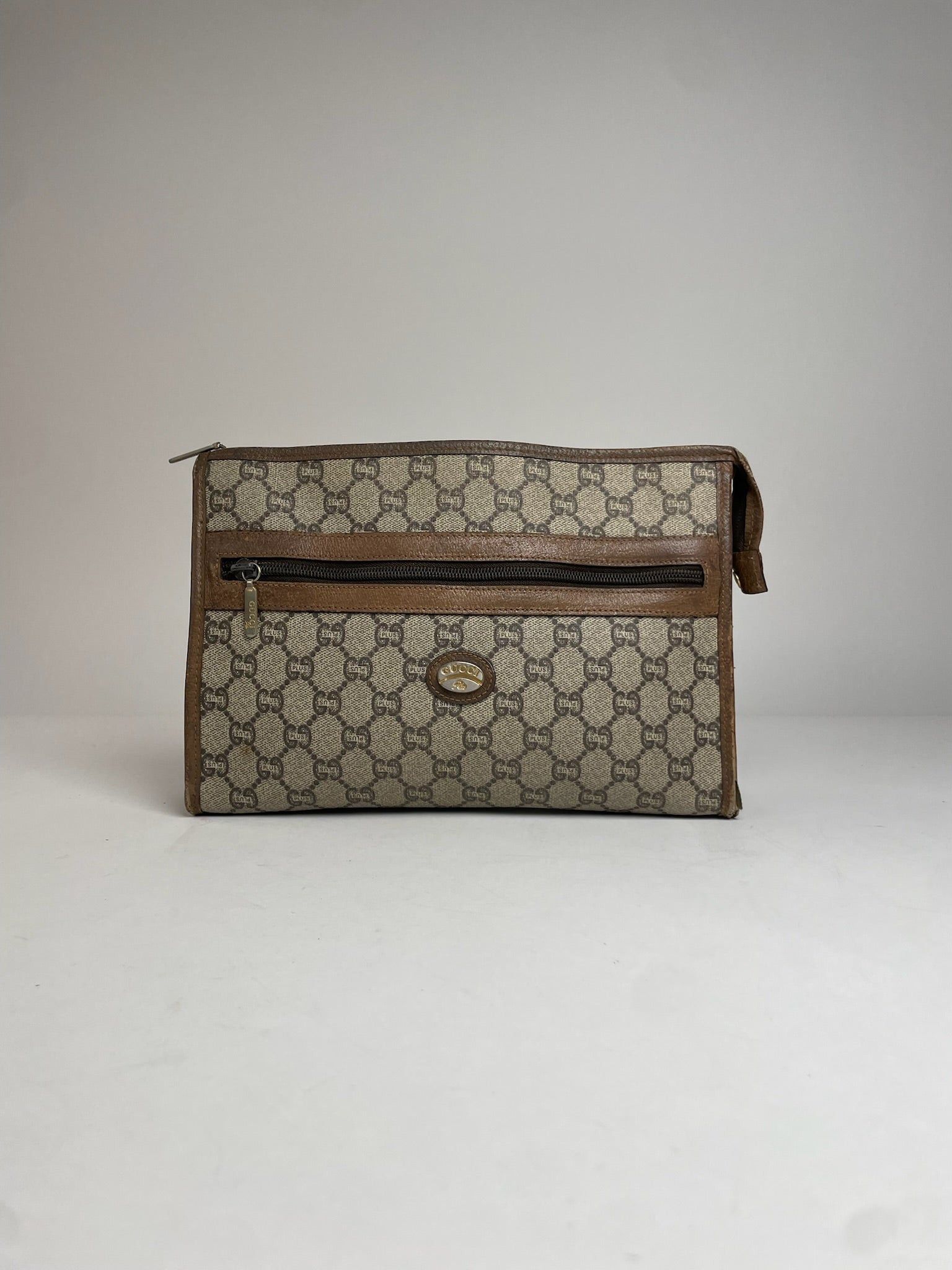 Gucci Vintage Monogram Leather Clutch Grey Brown Size ONE SIZE - 8 Thumbnail