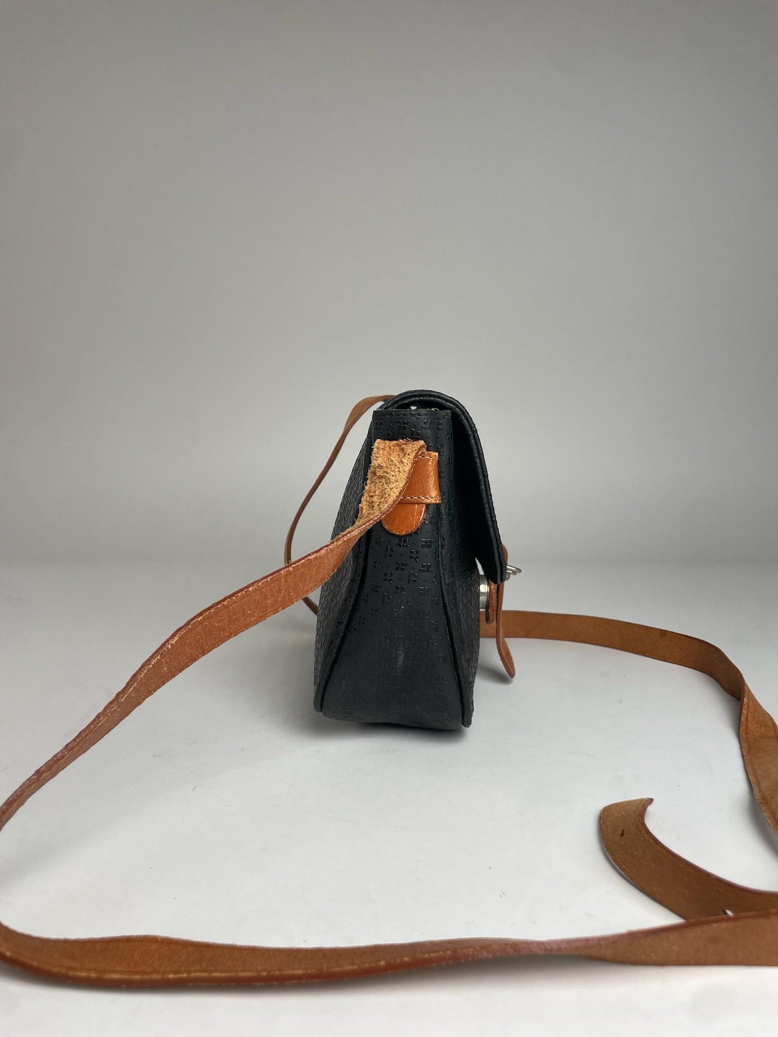 Courreges Vintage Leather Monogram Shoulder Bag Black Brown Size ONE SIZE - 8 Thumbnail