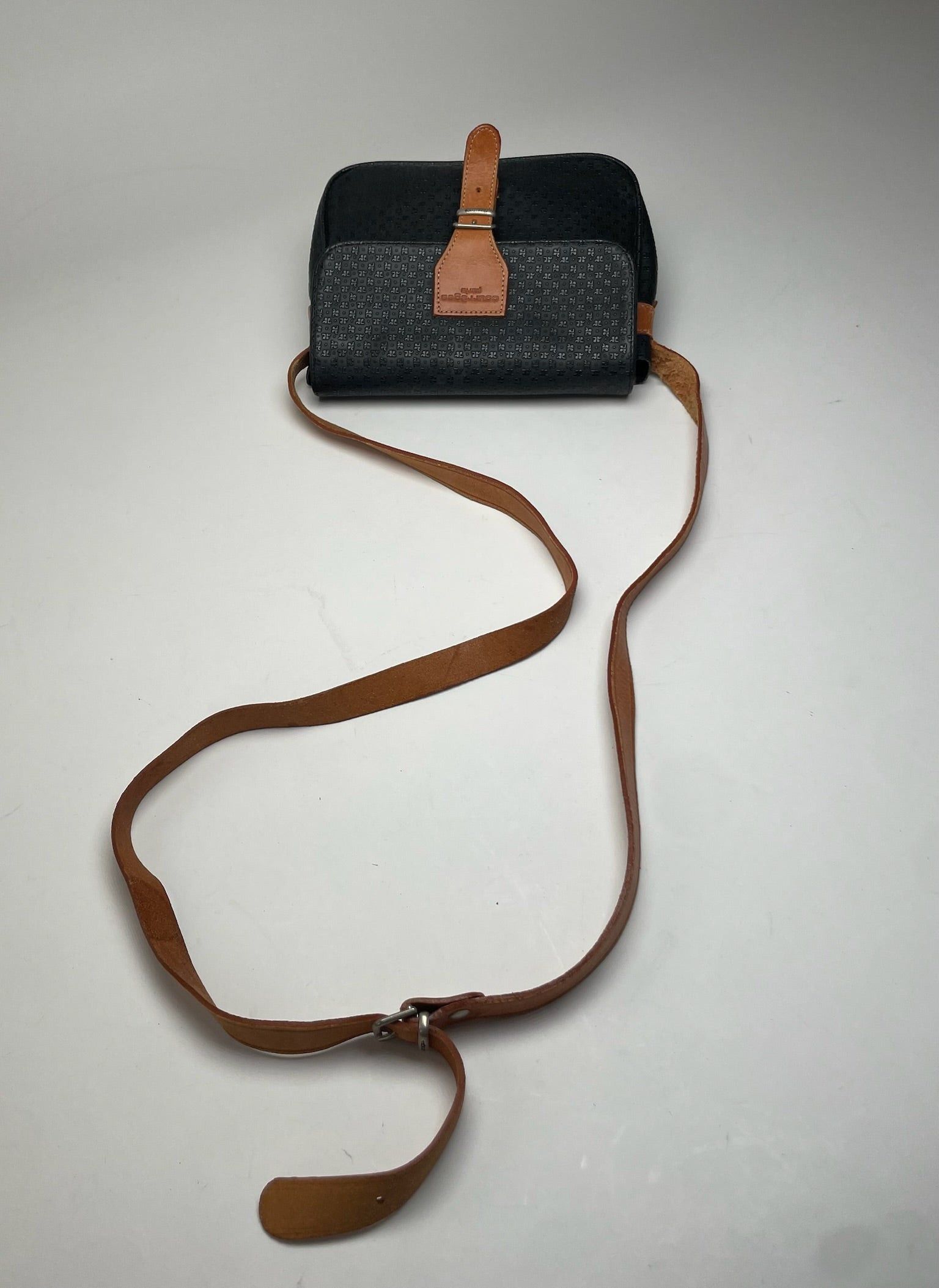 Courreges Vintage Leather Monogram Shoulder Bag Black Brown Size ONE SIZE - 14 Thumbnail