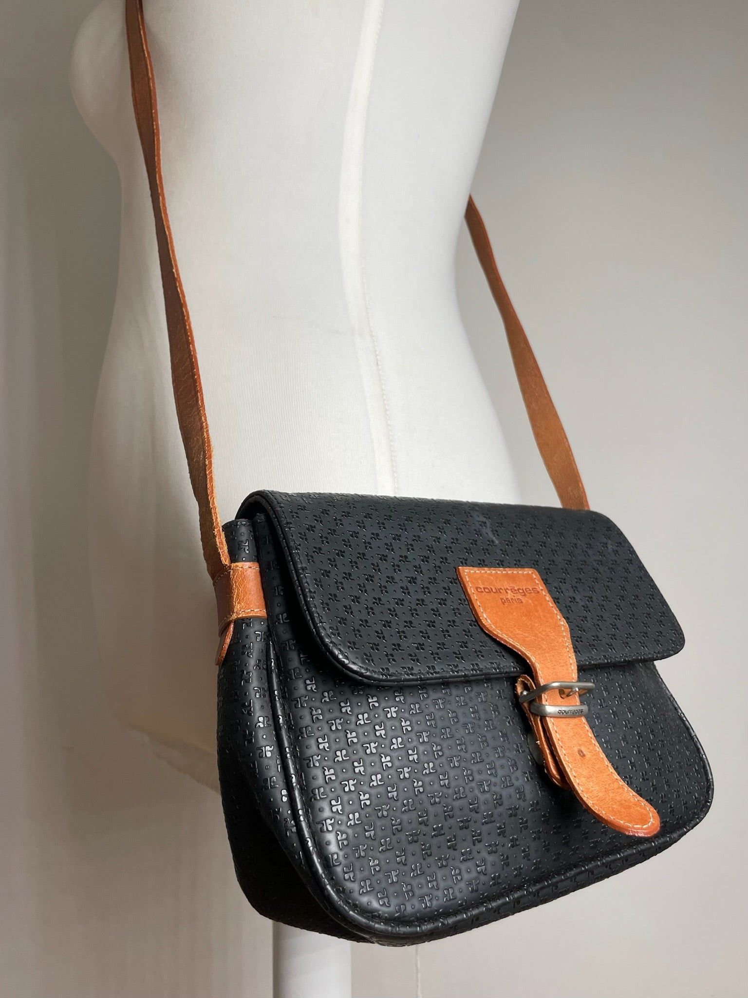 Courreges Vintage Leather Monogram Shoulder Bag Black Brown Size ONE SIZE - 13 Thumbnail
