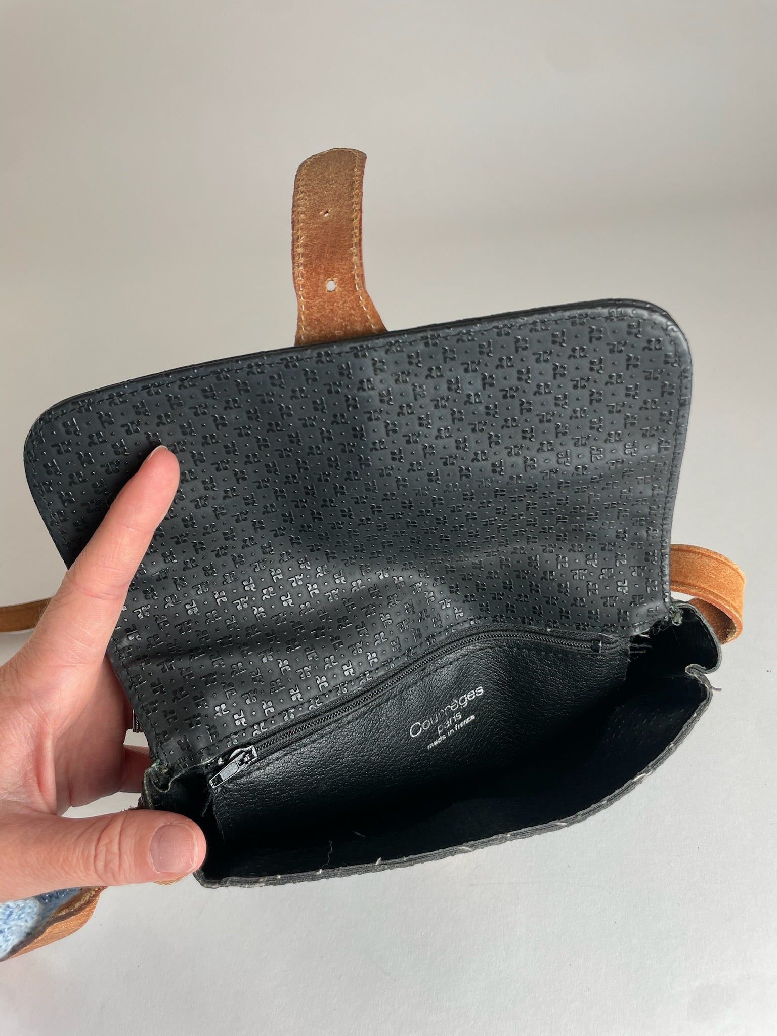 Courreges Vintage Leather Monogram Shoulder Bag Black Brown Size ONE SIZE - 6 Thumbnail