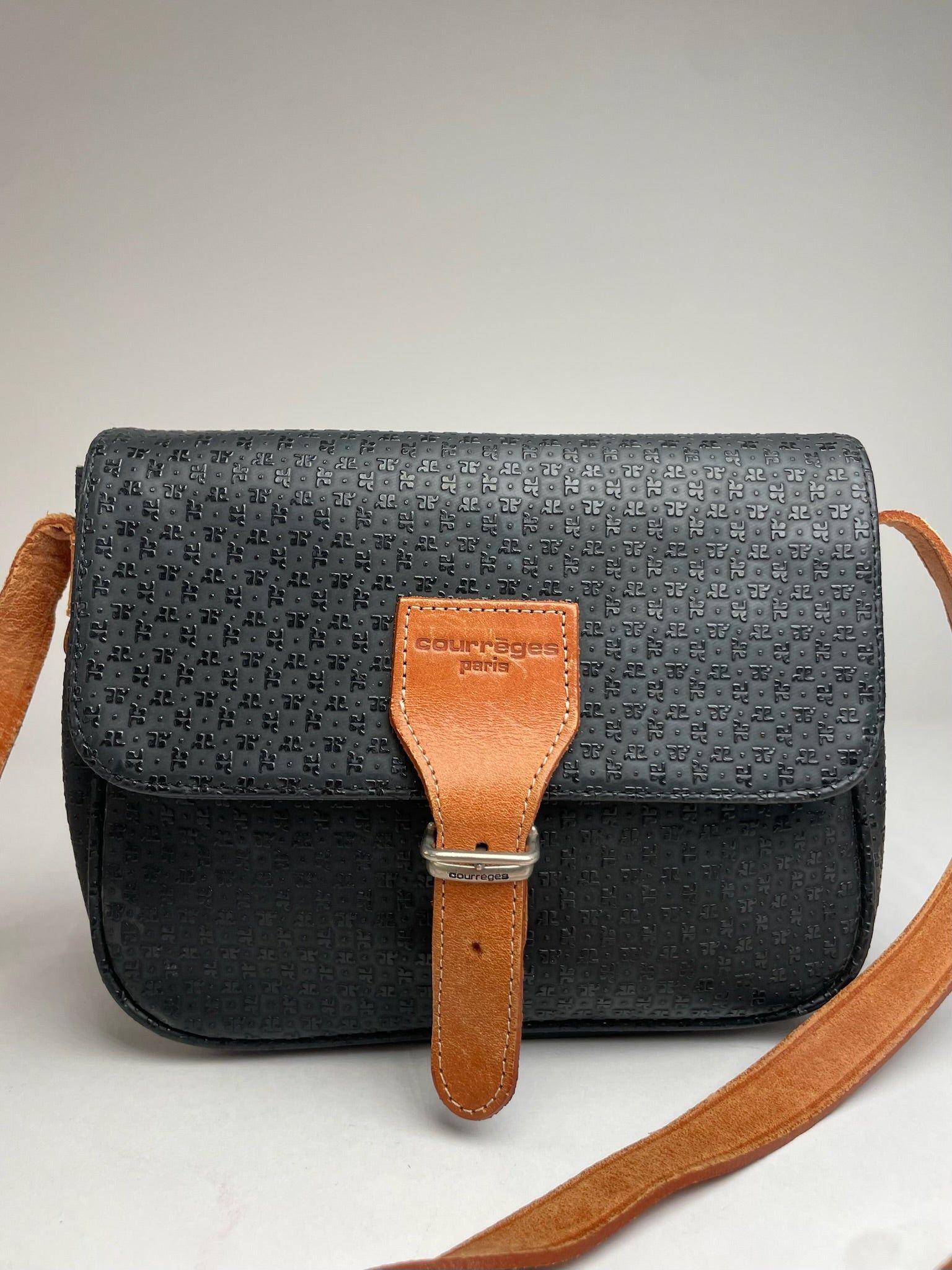 Courreges Vintage Leather Monogram Shoulder Bag Black Brown Size ONE SIZE - 9 Thumbnail