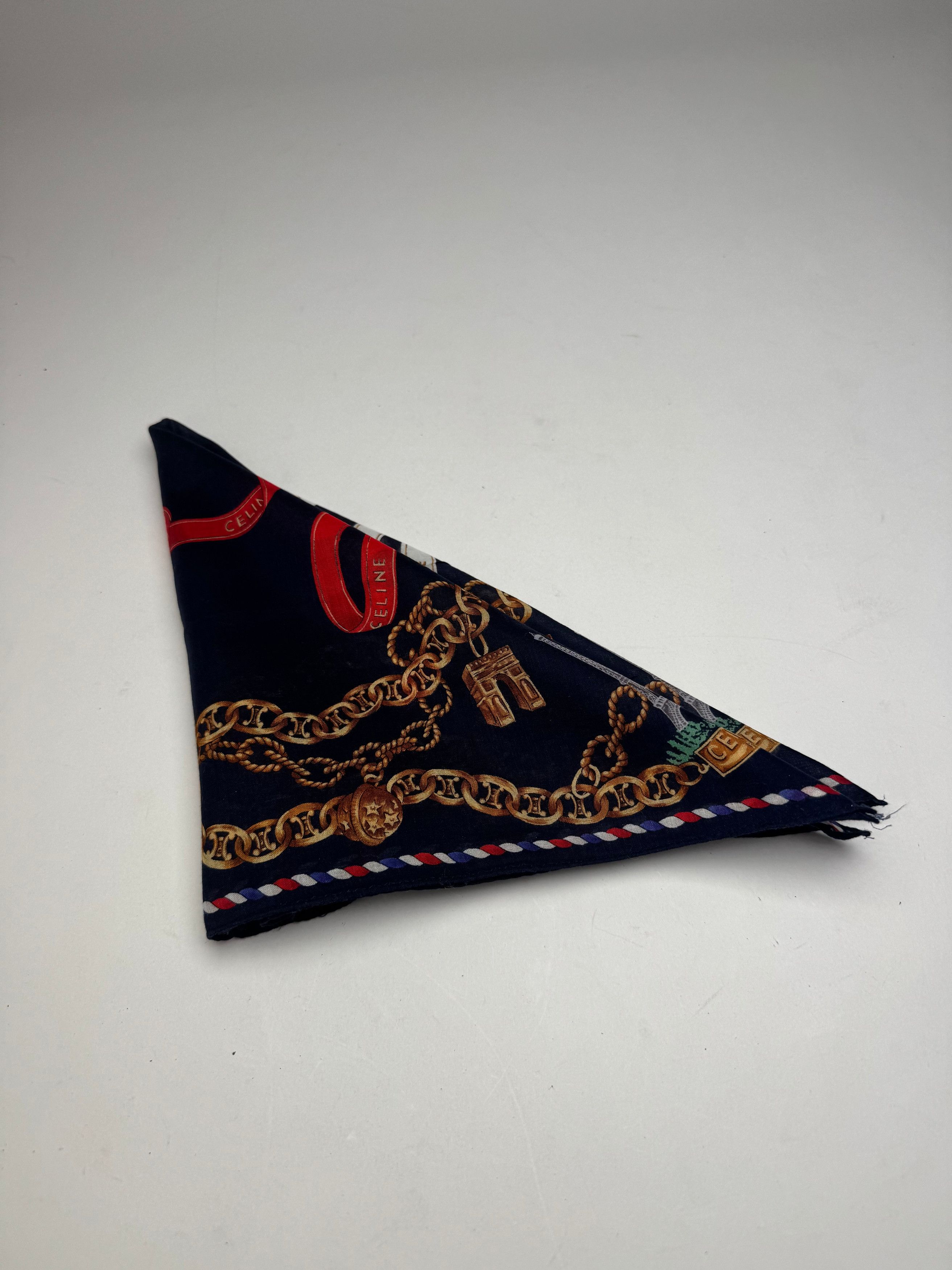 Celine Vintage Paris Scarf Navy Gold Size ONE SIZE - 8 Thumbnail