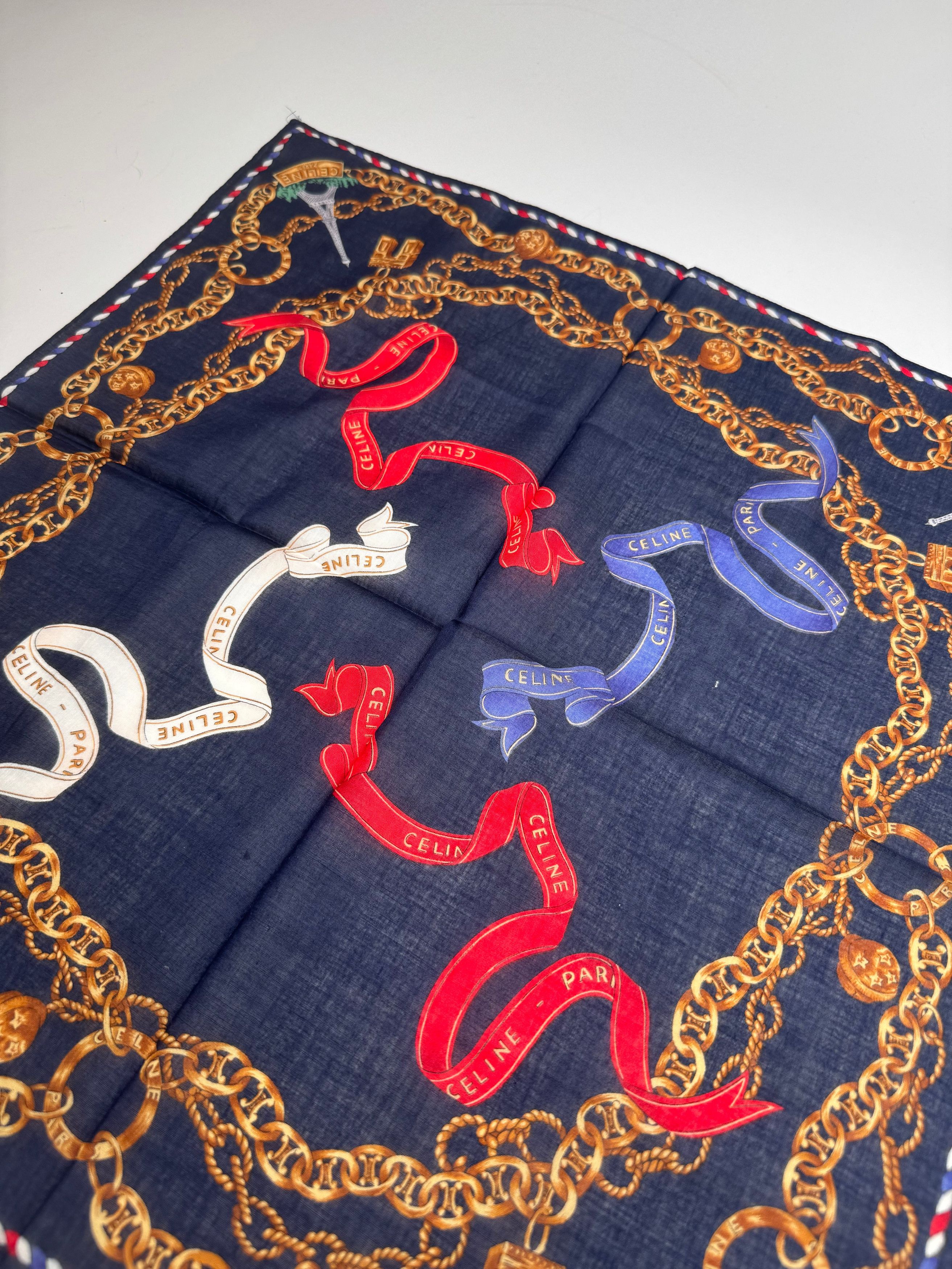 Celine Vintage Paris Scarf Navy Gold Size ONE SIZE - 4 Thumbnail