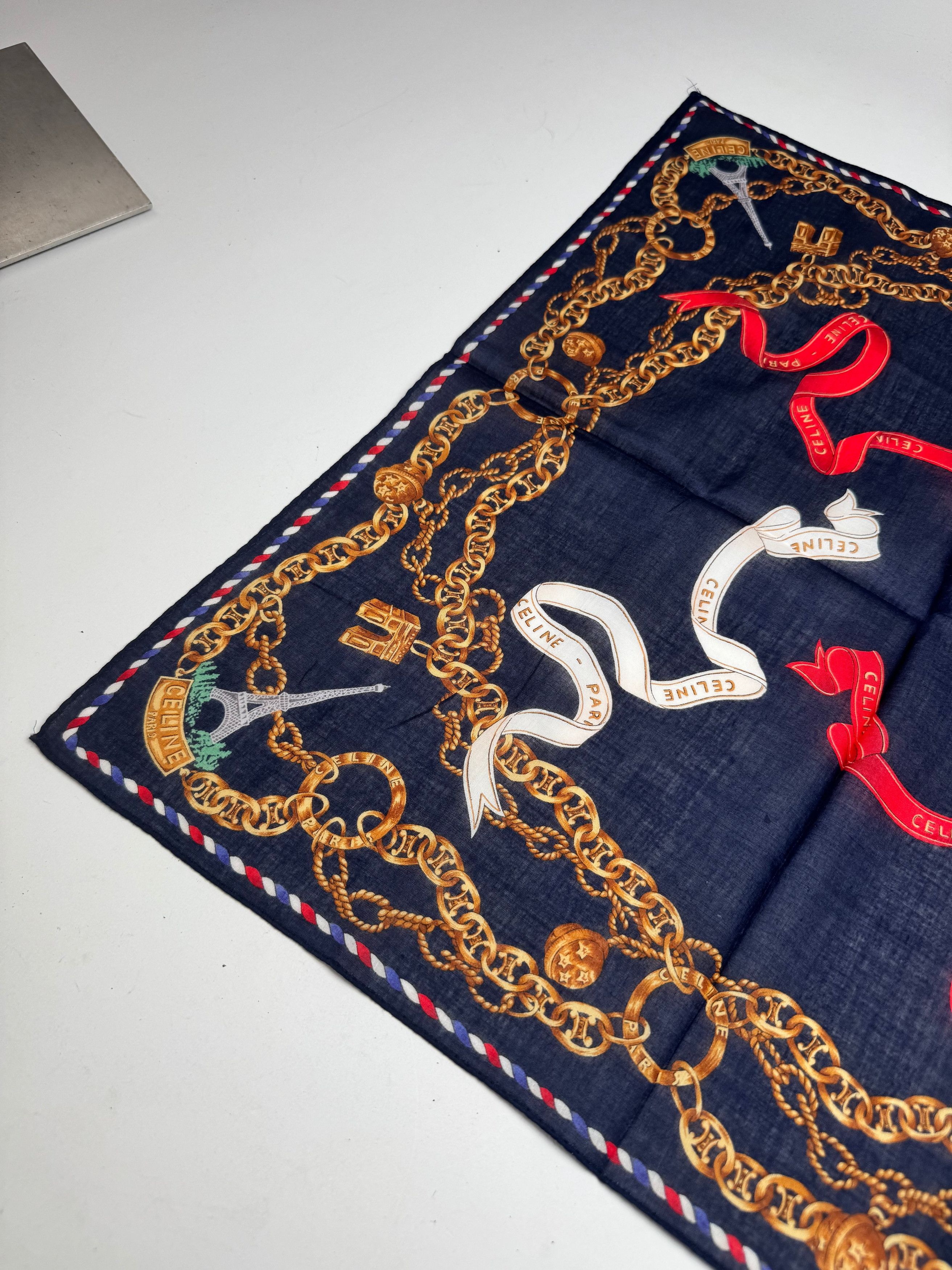 Celine Vintage Paris Scarf Navy Gold Size ONE SIZE - 6 Thumbnail
