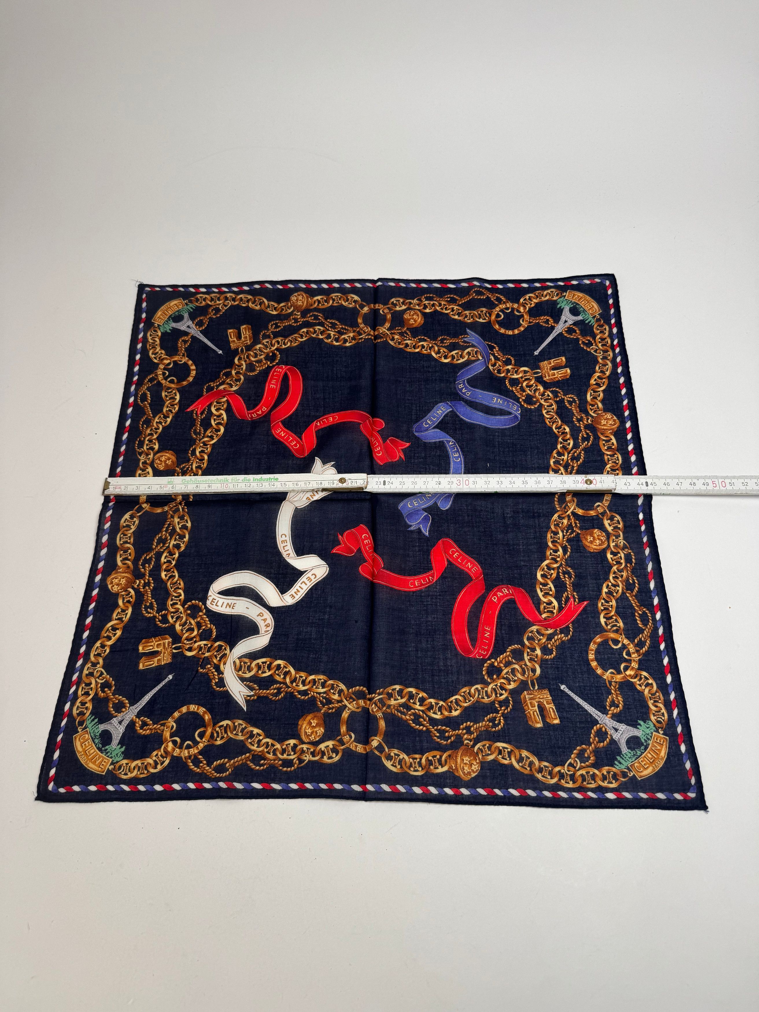 Celine Vintage Paris Scarf Navy Gold Size ONE SIZE - 7 Thumbnail