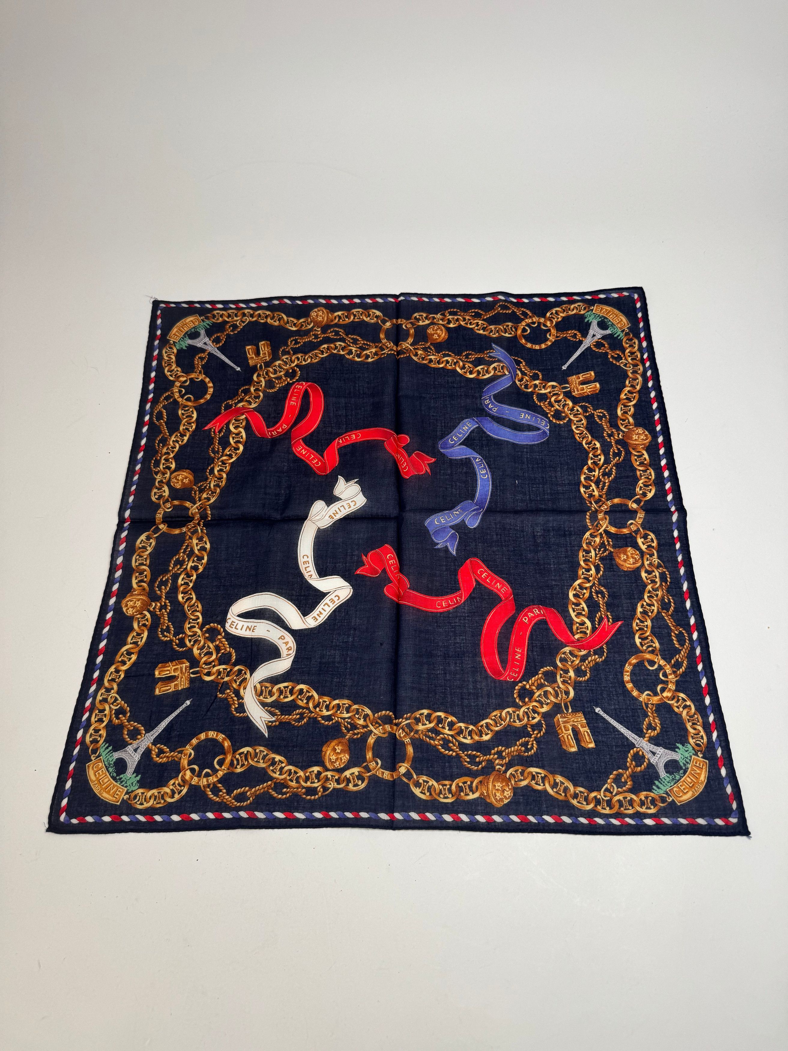 Celine Vintage Paris Scarf Navy Gold Size ONE SIZE - 5 Thumbnail
