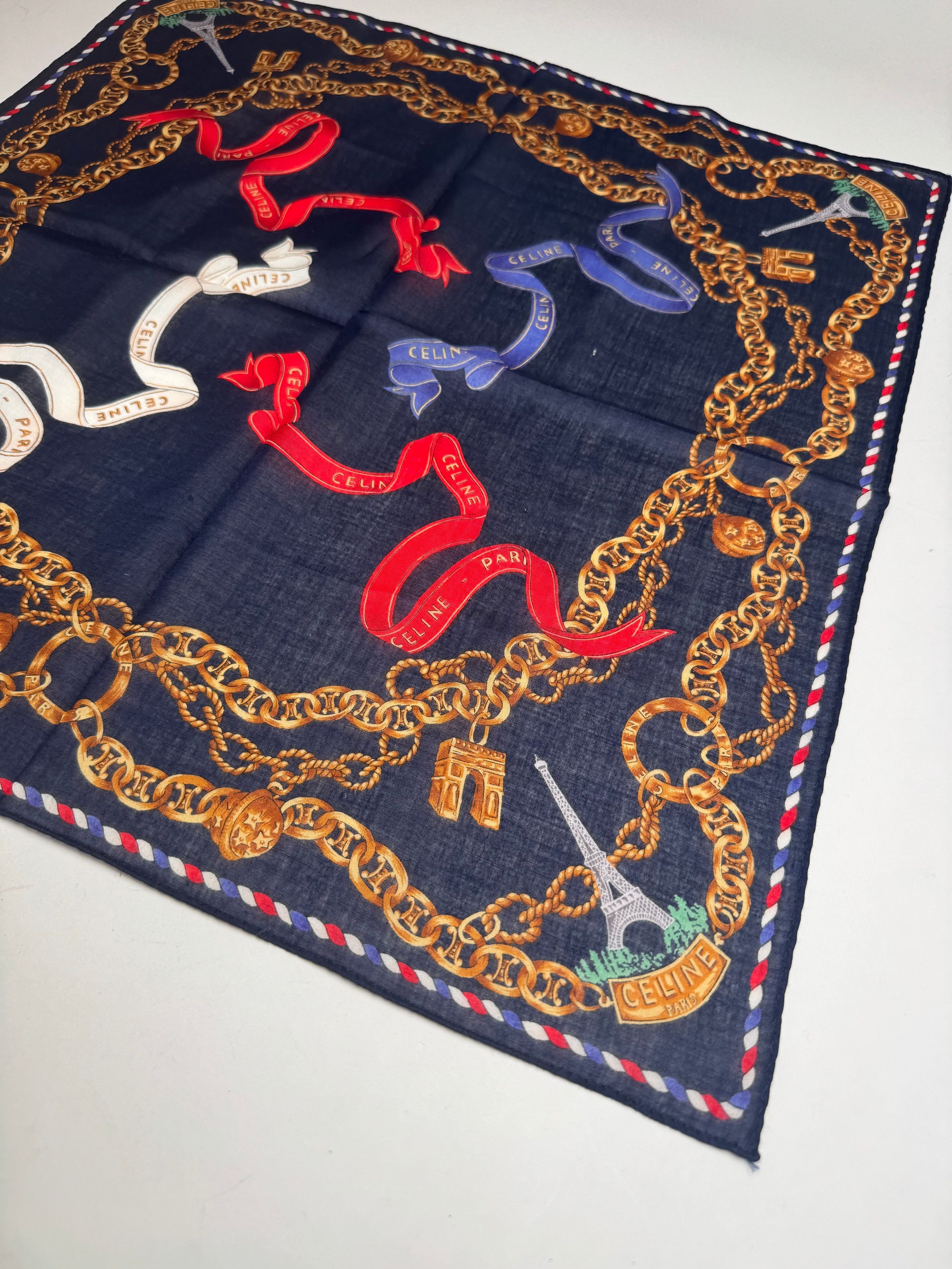 Celine Vintage Paris Scarf Navy Gold Size ONE SIZE - 2 Thumbnail