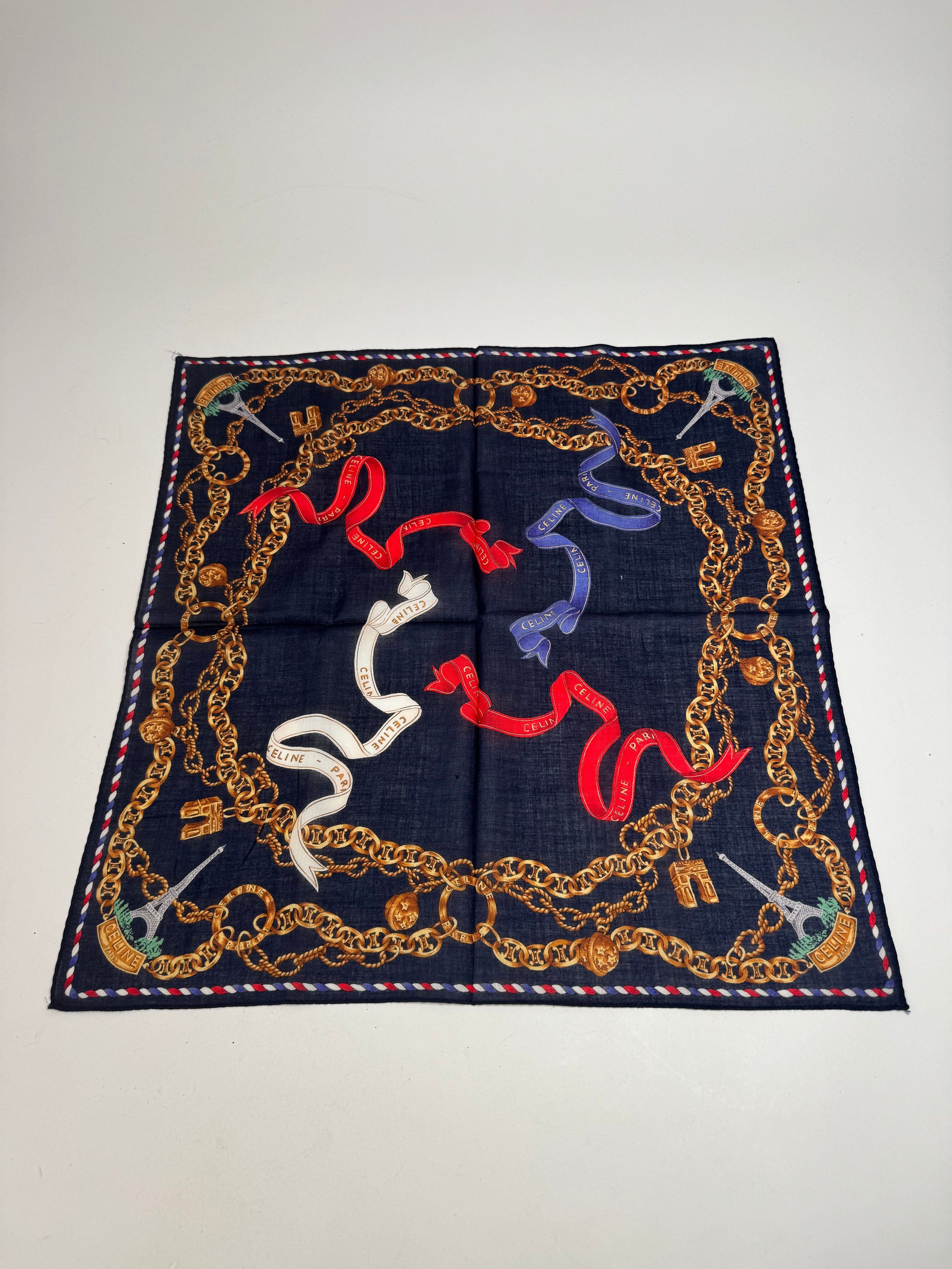 Celine Vintage Paris Scarf Navy Gold Size ONE SIZE - 9 Thumbnail