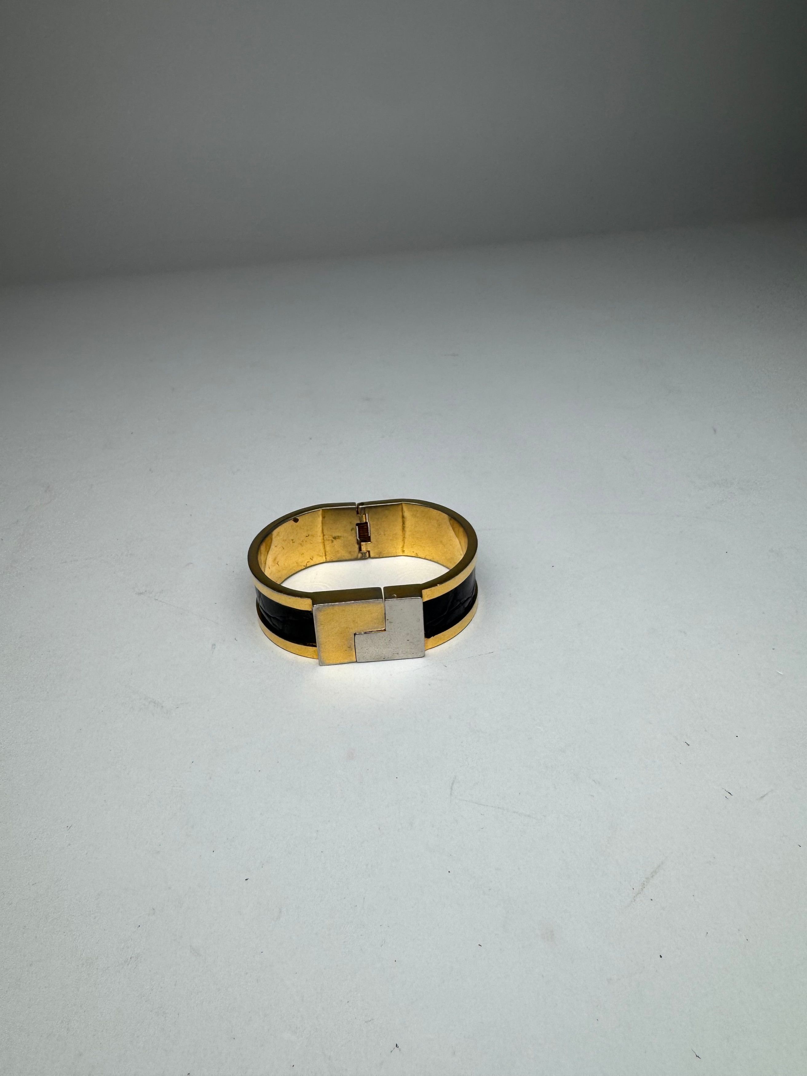 Loewe Vintage Madrid Crocodile Emblossed Steel Bracelet Golden Bla Size ONE SIZE - 11 Thumbnail