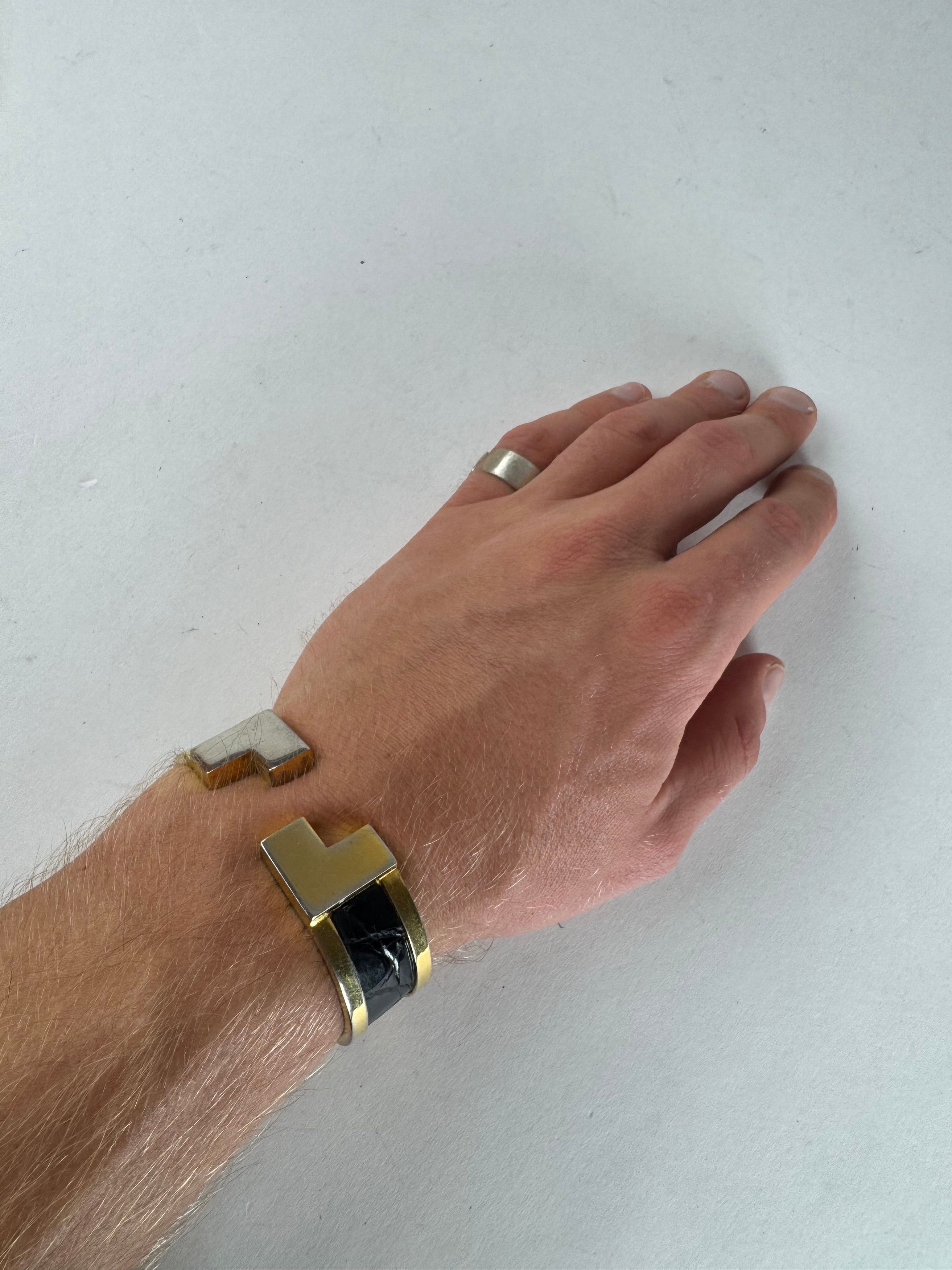 Loewe Vintage Madrid Crocodile Emblossed Steel Bracelet Golden Bla Size ONE SIZE - 10 Thumbnail