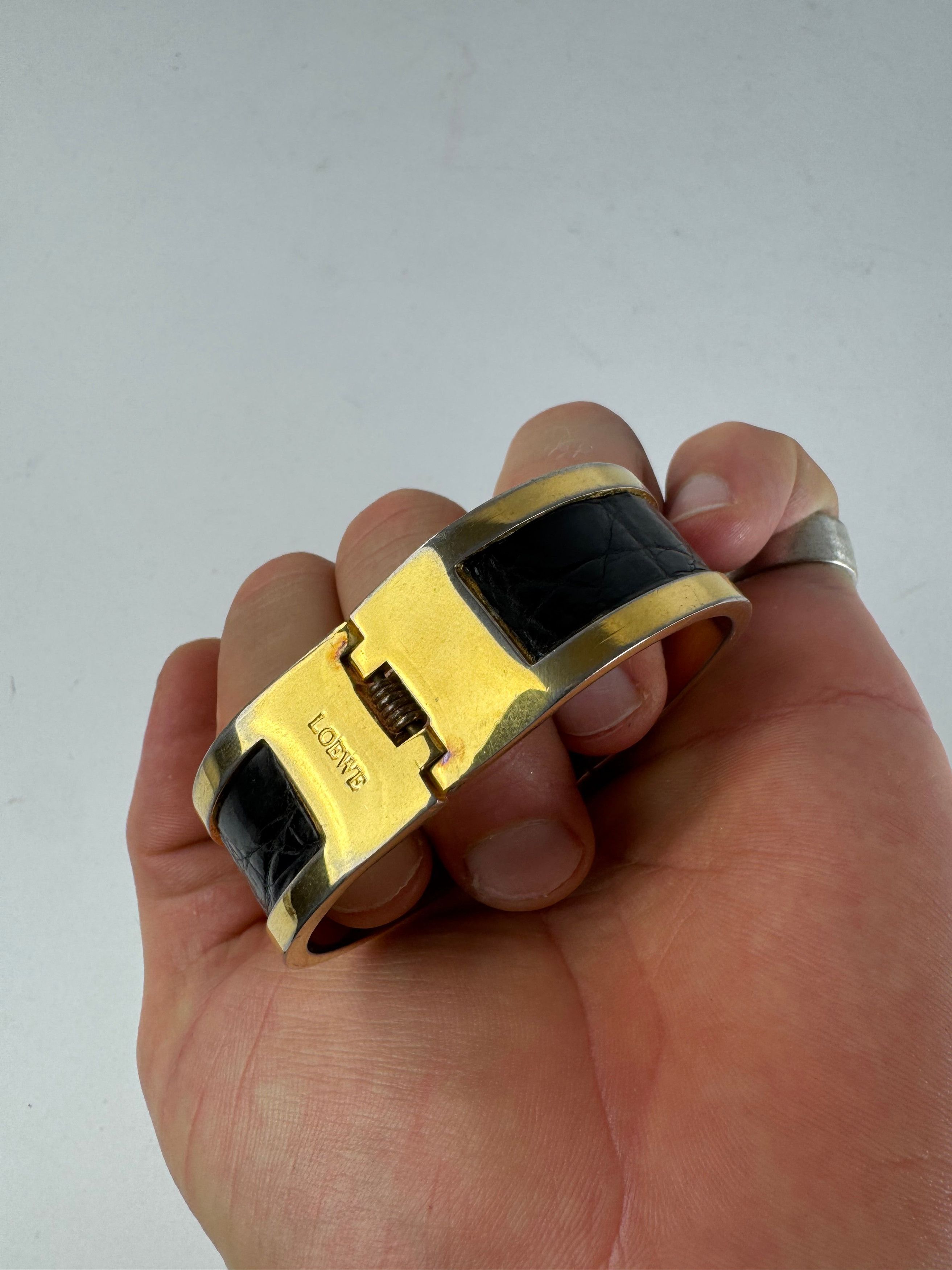 Loewe Vintage Madrid Crocodile Emblossed Steel Bracelet Golden Bla Size ONE SIZE - 2 Thumbnail