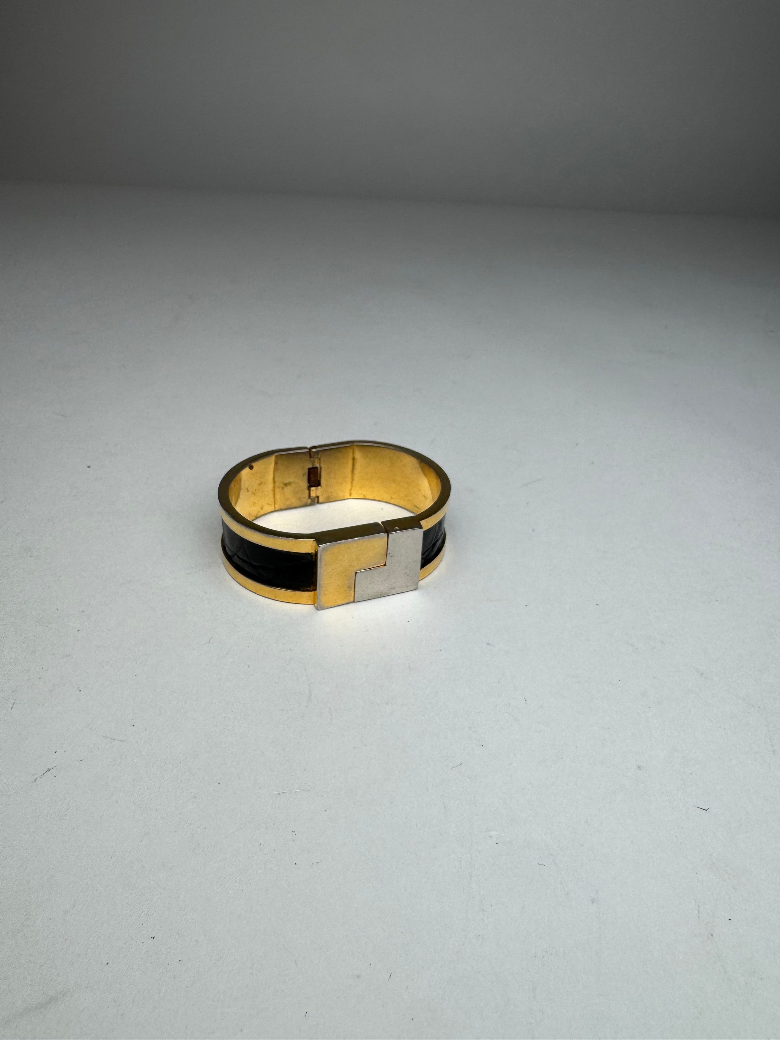 Loewe Vintage Madrid Crocodile Emblossed Steel Bracelet Golden Bla Size ONE SIZE - 5 Thumbnail