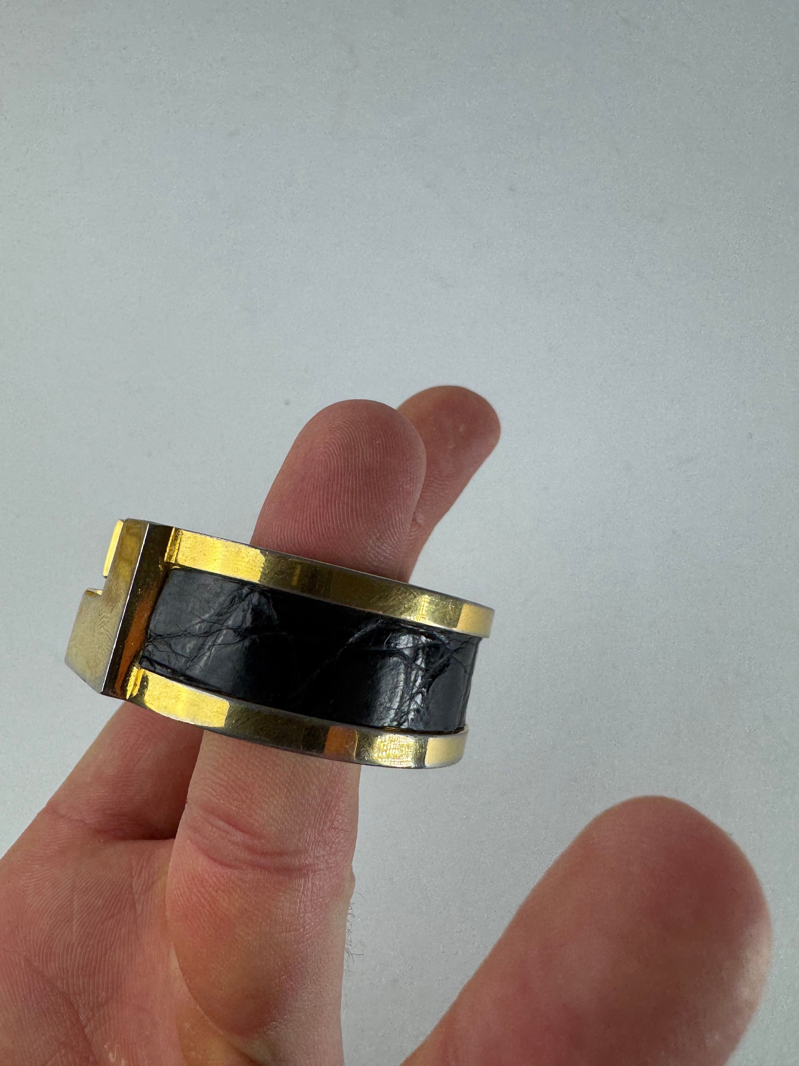 Loewe Vintage Madrid Crocodile Emblossed Steel Bracelet Golden Bla Size ONE SIZE - 6 Thumbnail