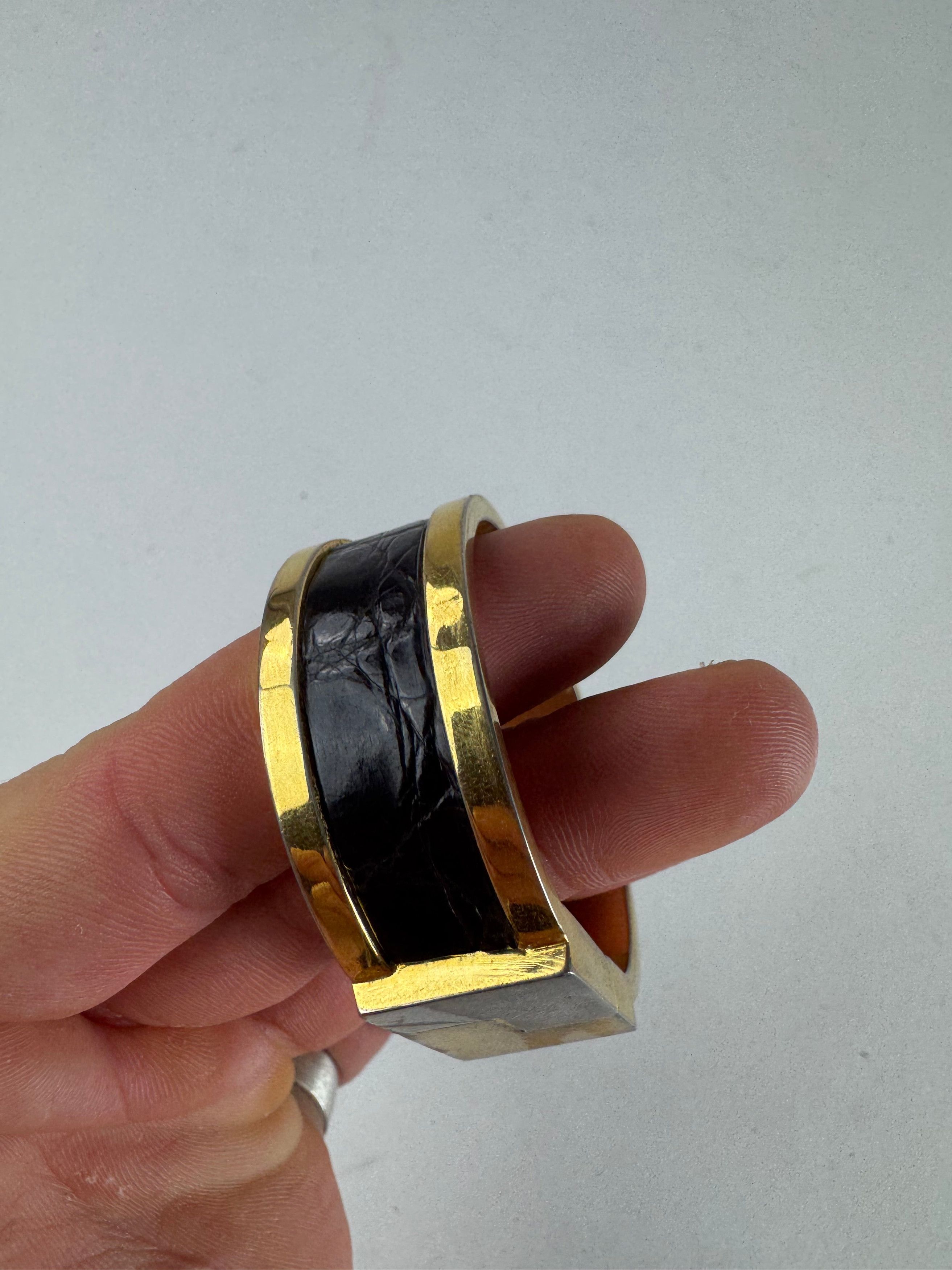 Loewe Vintage Madrid Crocodile Emblossed Steel Bracelet Golden Bla Size ONE SIZE - 3 Thumbnail