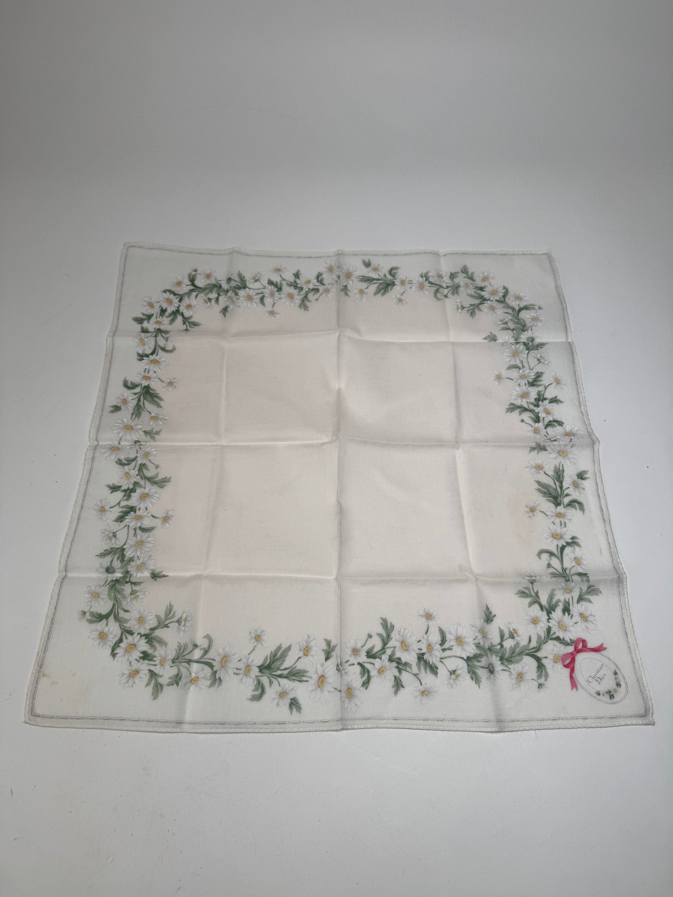 Dior Vintage Floral Scarf White Green Rose Size ONE SIZE - 10 Thumbnail