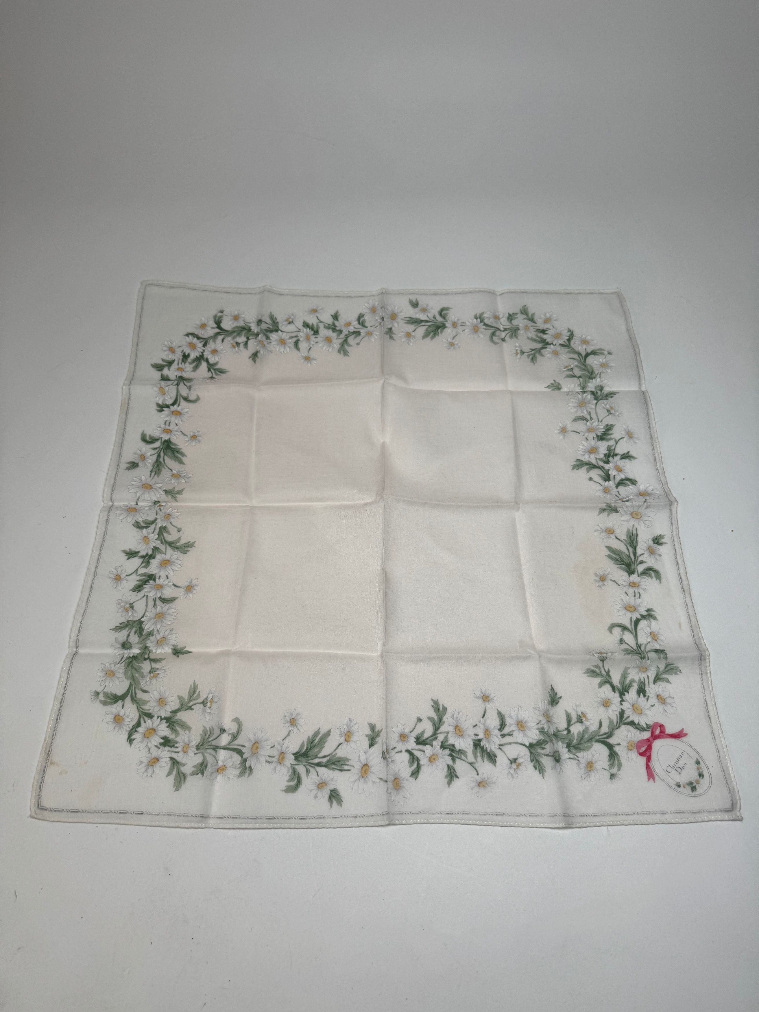 Dior Vintage Floral Scarf White Green Rose Size ONE SIZE - 5 Thumbnail