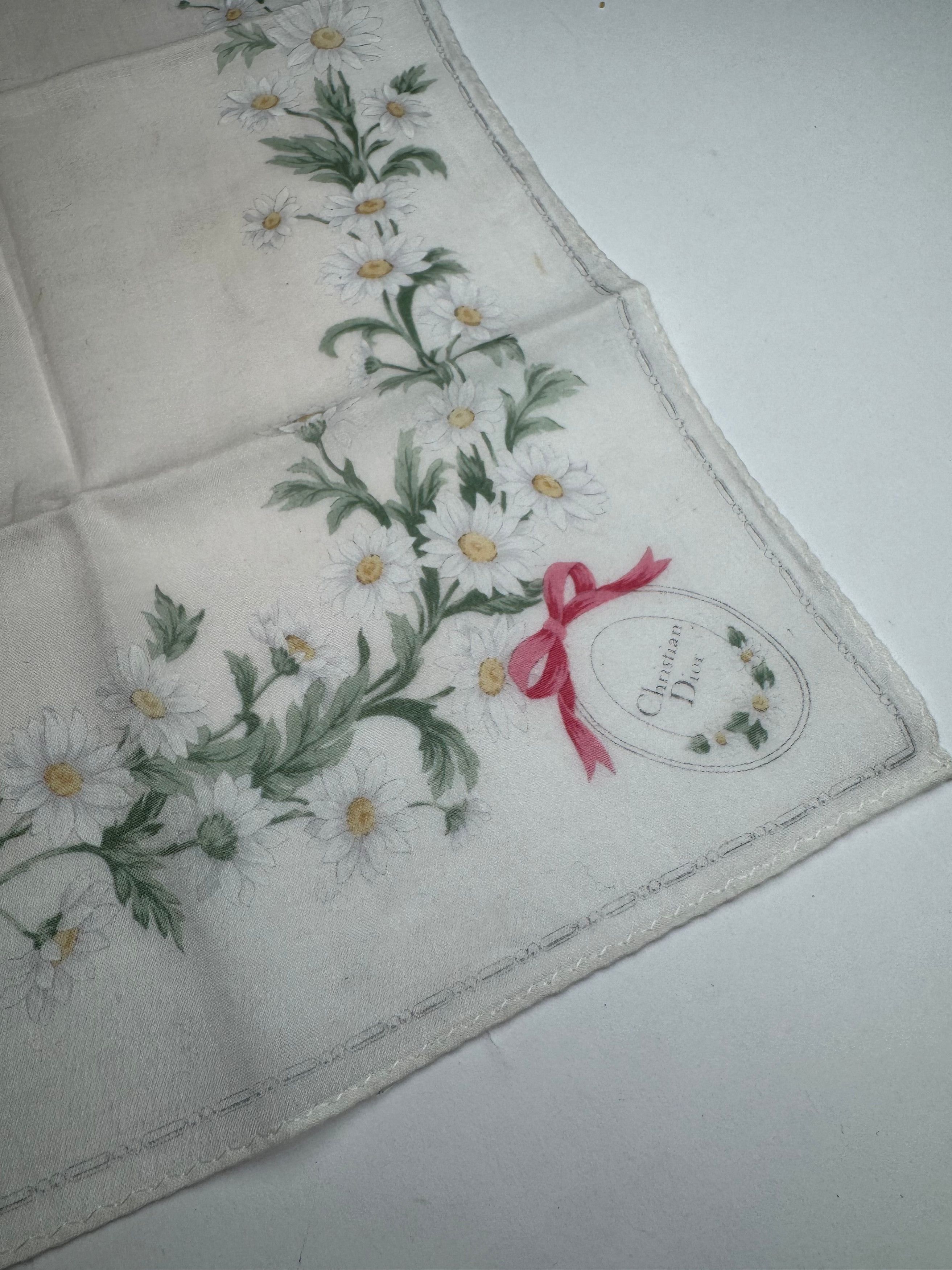 Dior Vintage Floral Scarf White Green Rose Size ONE SIZE - 2 Thumbnail