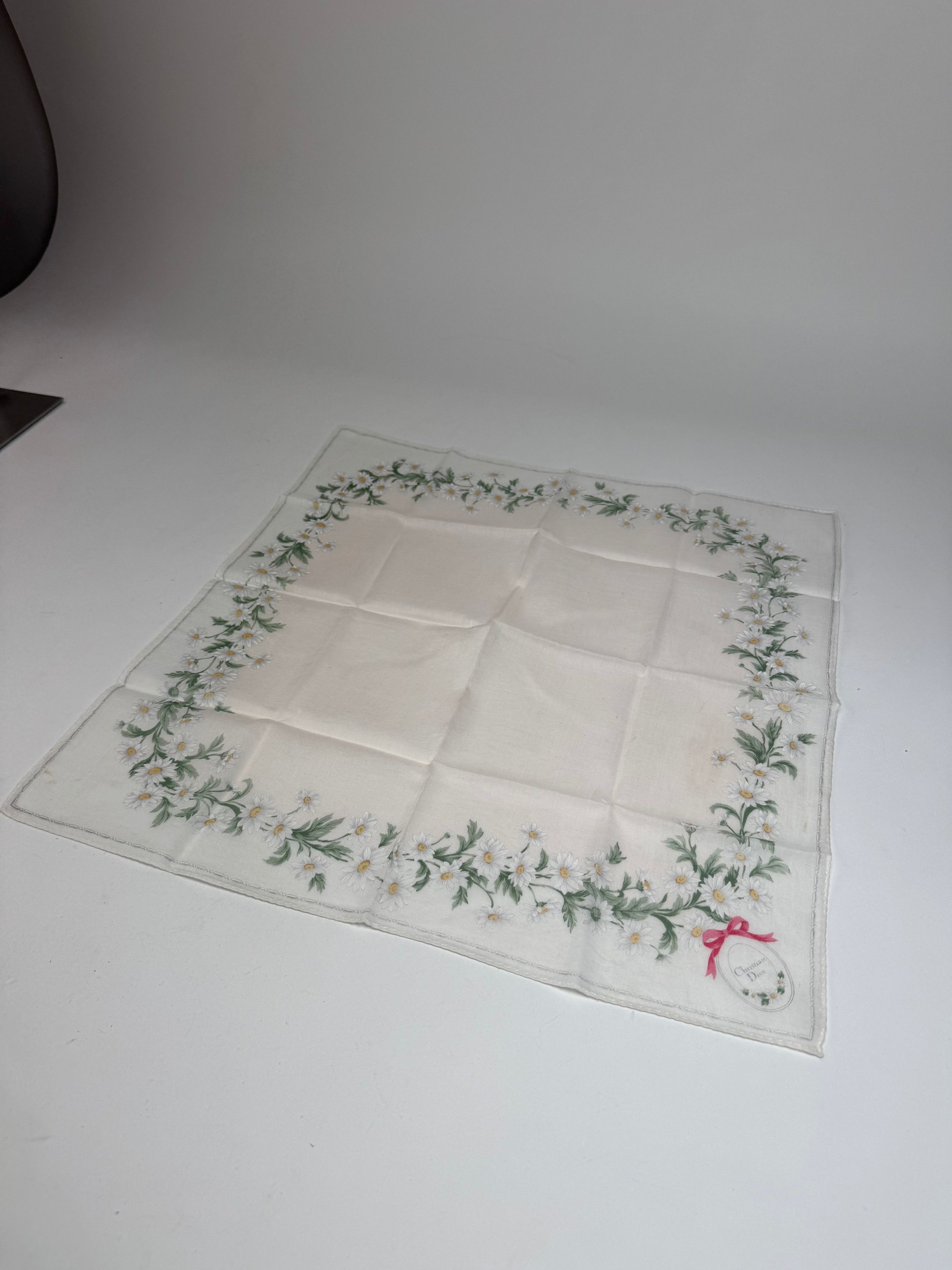 Dior Vintage Floral Scarf White Green Rose Size ONE SIZE - 4 Thumbnail