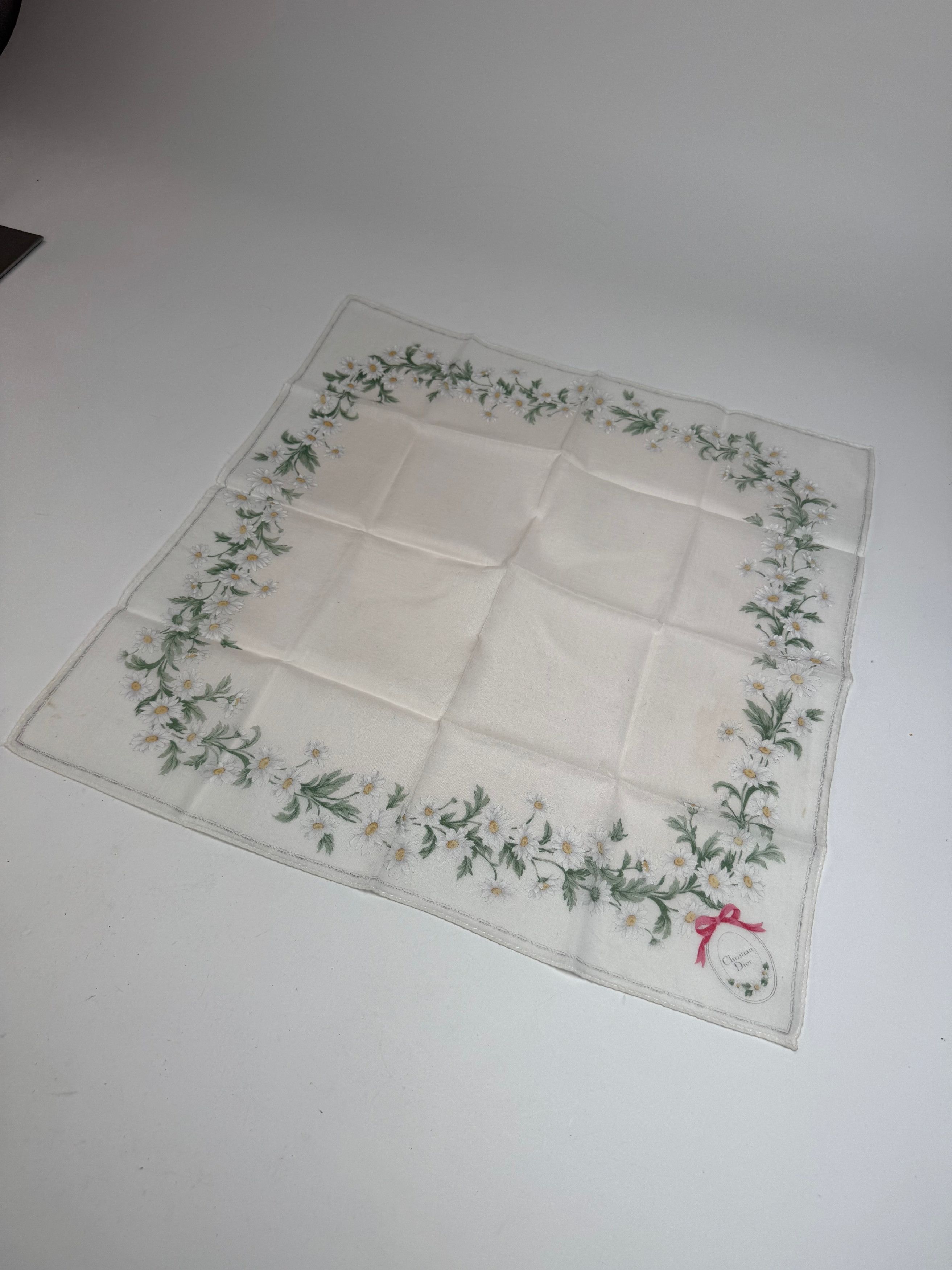 Dior Vintage Floral Scarf White Green Rose Size ONE SIZE - 6 Thumbnail
