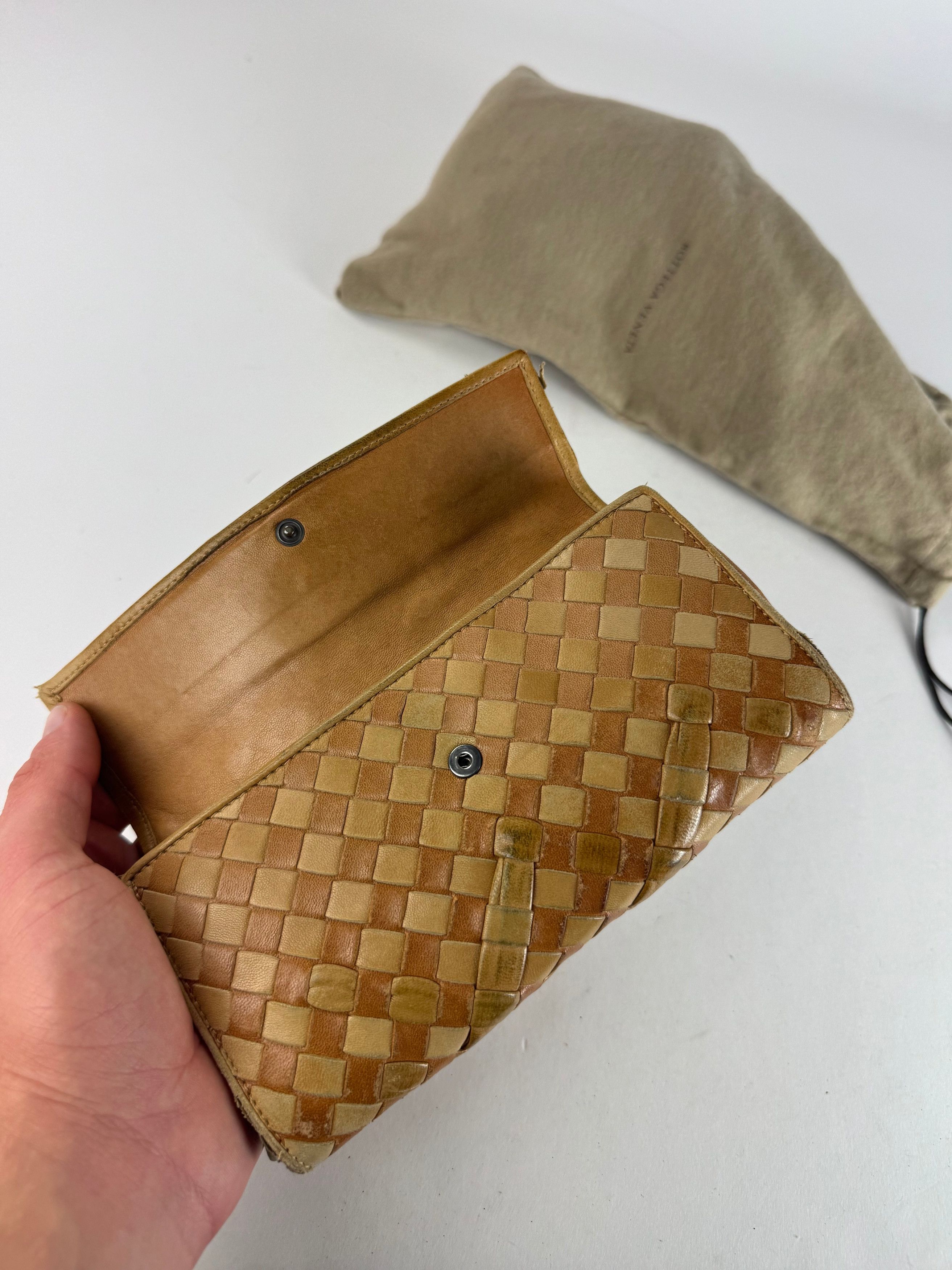 Bottega Veneta Vintage Intrecciato Leather Checked Wallet Beige Brown Size ONE SIZE - 3 Thumbnail