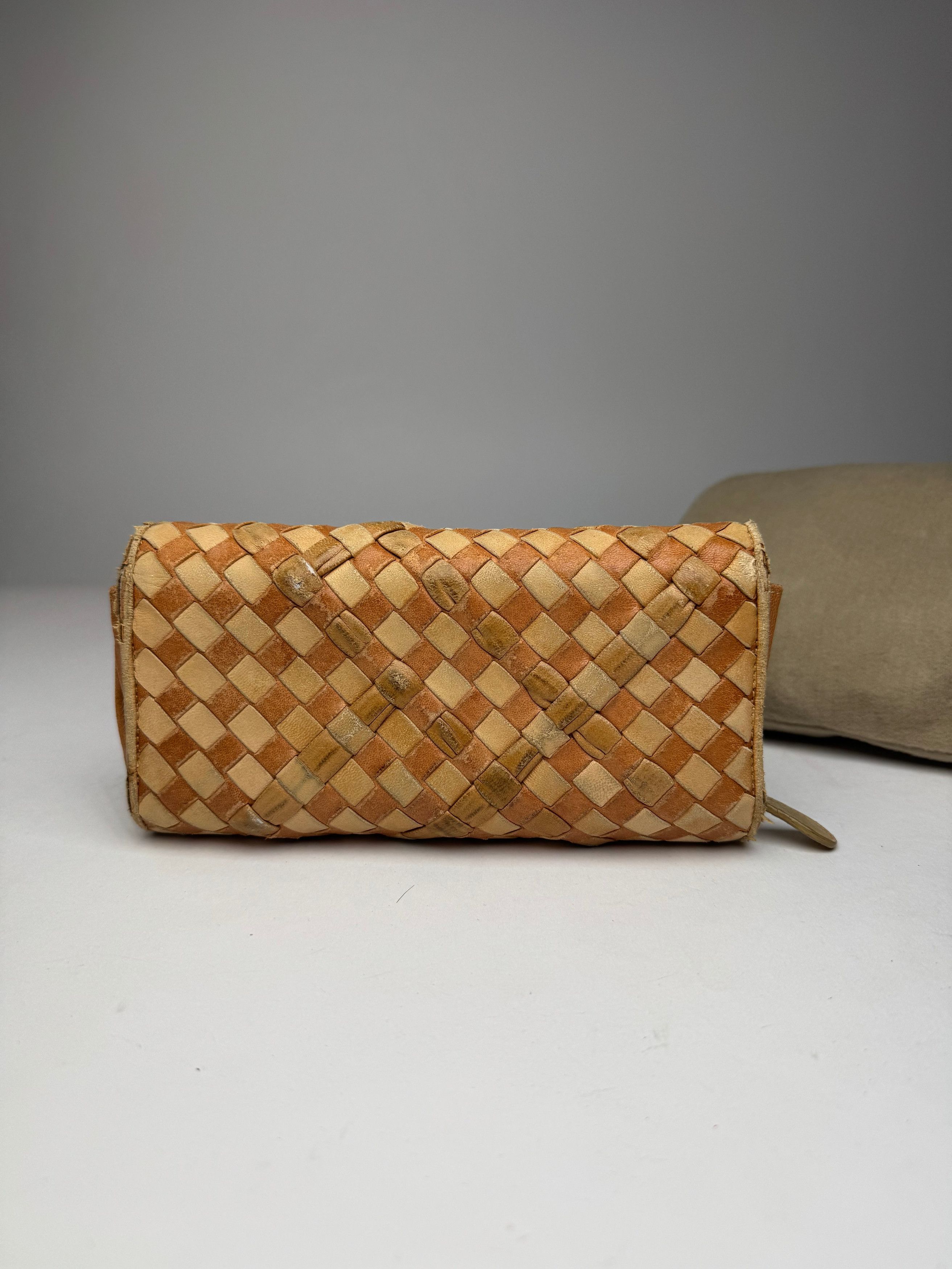 Bottega Veneta Vintage Intrecciato Leather Checked Wallet Beige Brown Size ONE SIZE - 8 Thumbnail
