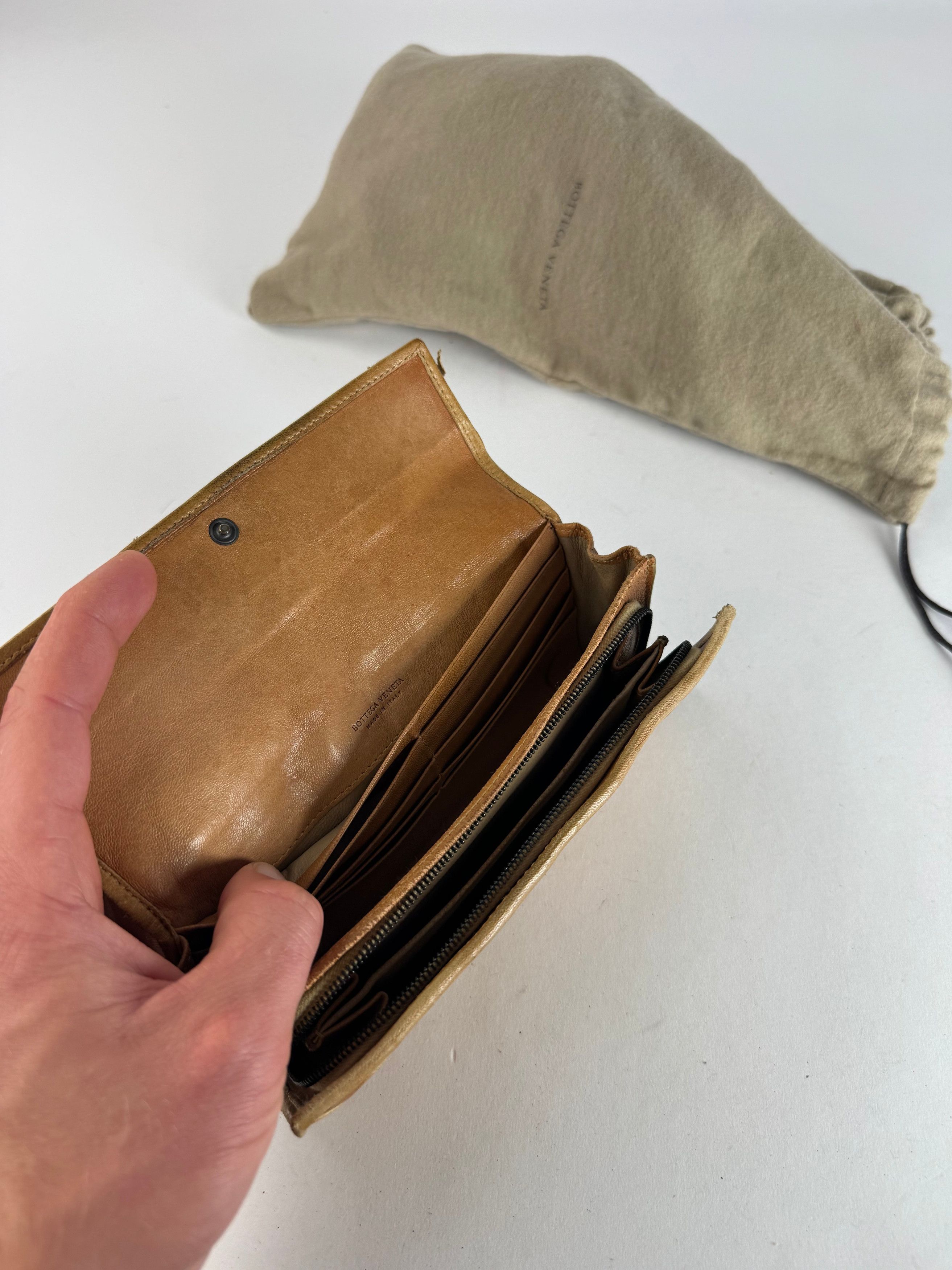 Bottega Veneta Vintage Intrecciato Leather Checked Wallet Beige Brown Size ONE SIZE - 4 Thumbnail