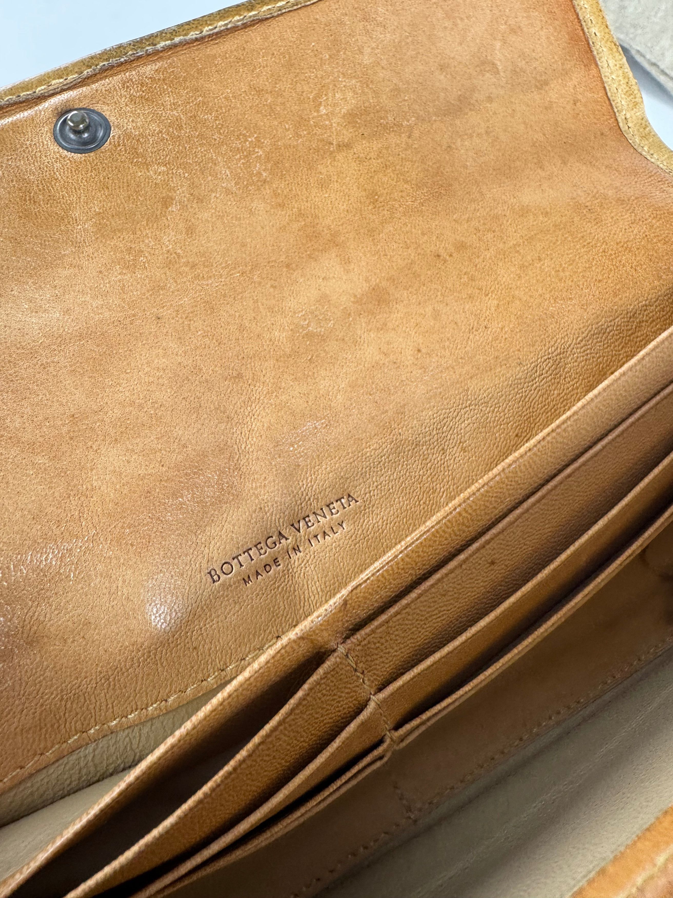 Bottega Veneta Vintage Intrecciato Leather Checked Wallet Beige Brown Size ONE SIZE - 5 Thumbnail