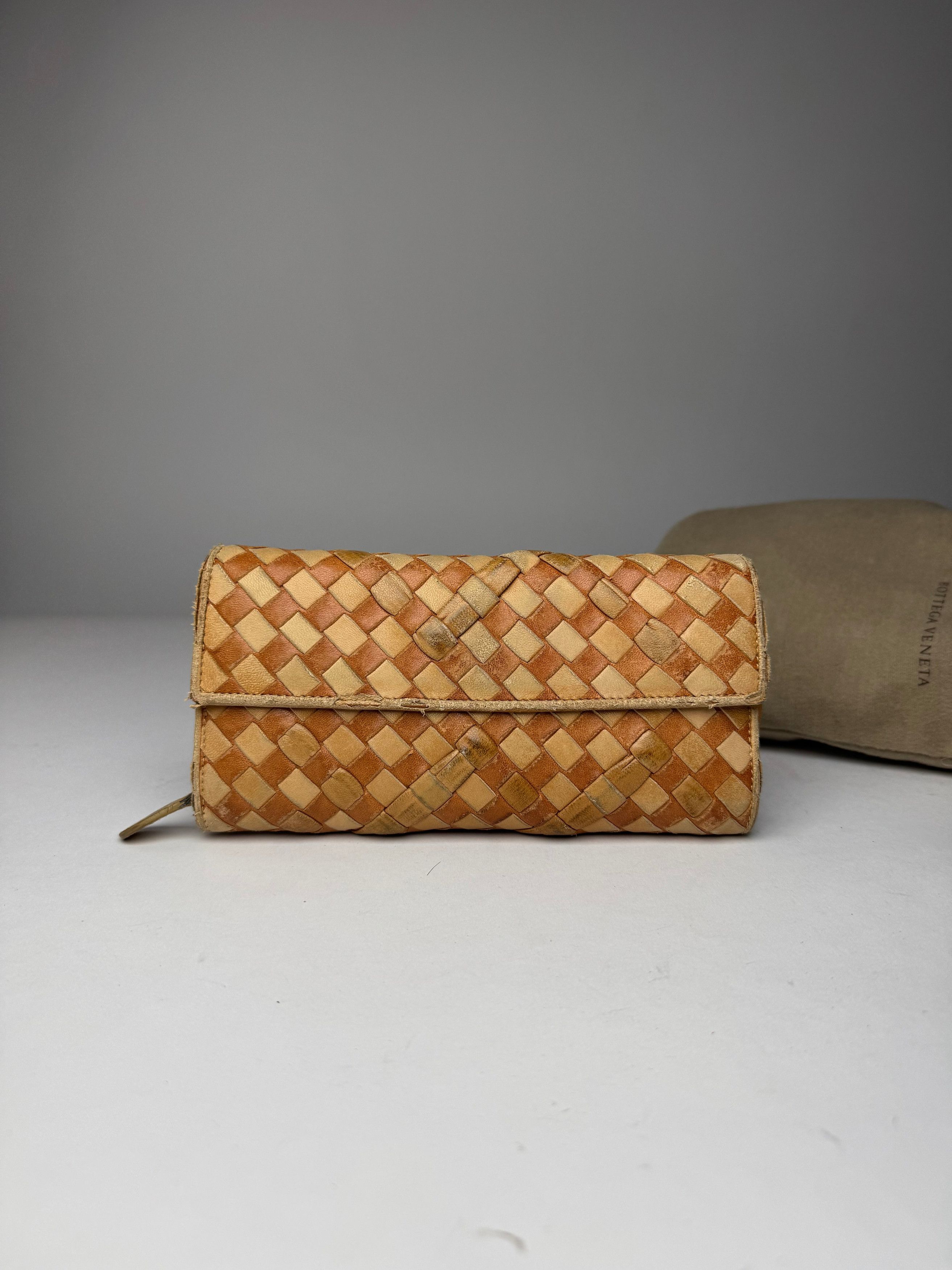 Bottega Veneta Vintage Intrecciato Leather Checked Wallet Beige Brown Size ONE SIZE - 6 Thumbnail