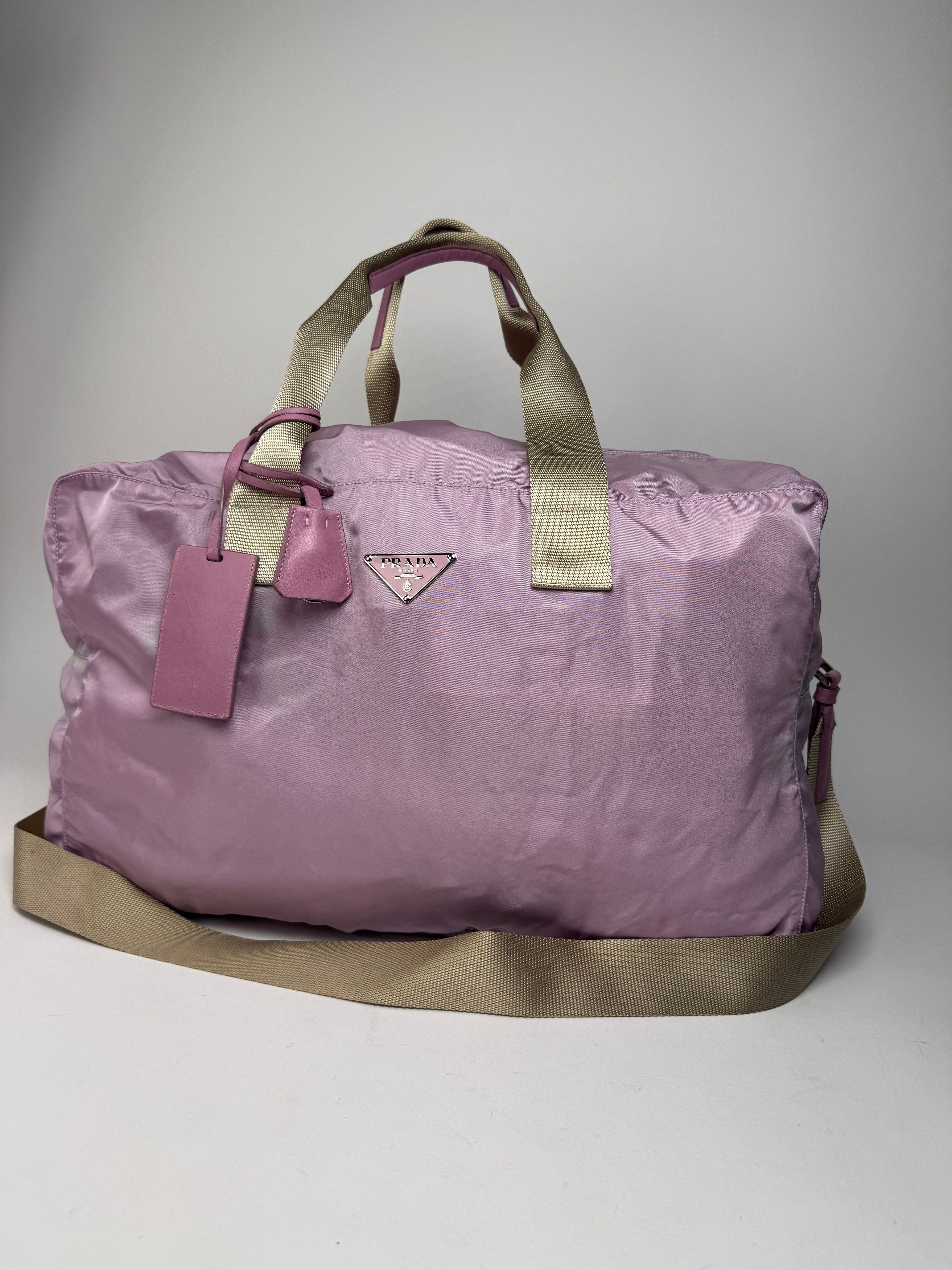 Prada Vintage 2Way Polyester Weekender / Travel Bag Purple beige Size ONE SIZE - 5 Thumbnail