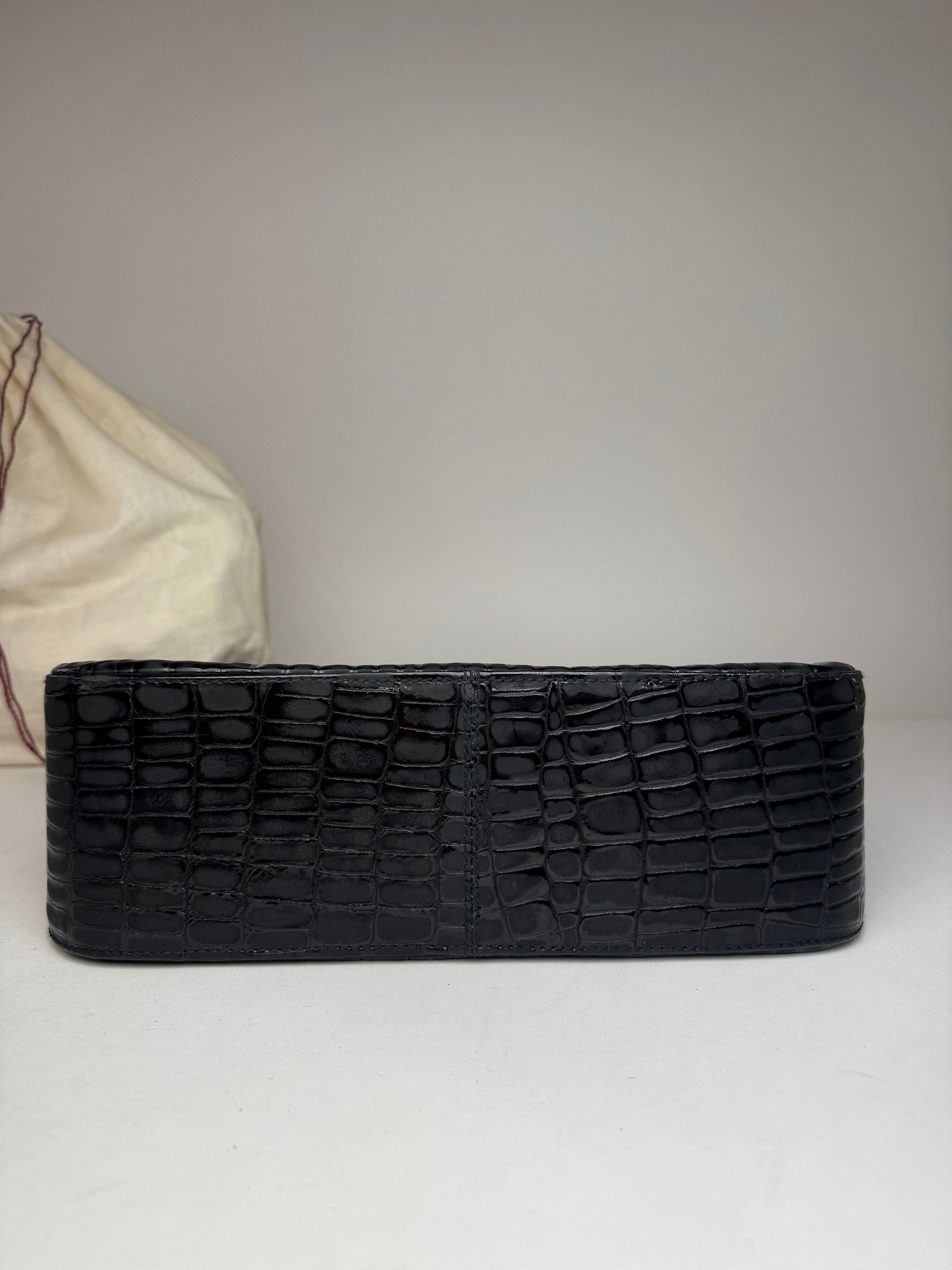 Salvatore Ferragamo Vintage Crocodile Emblossed Leather Bag Black Size ONE SIZE - 11 Thumbnail