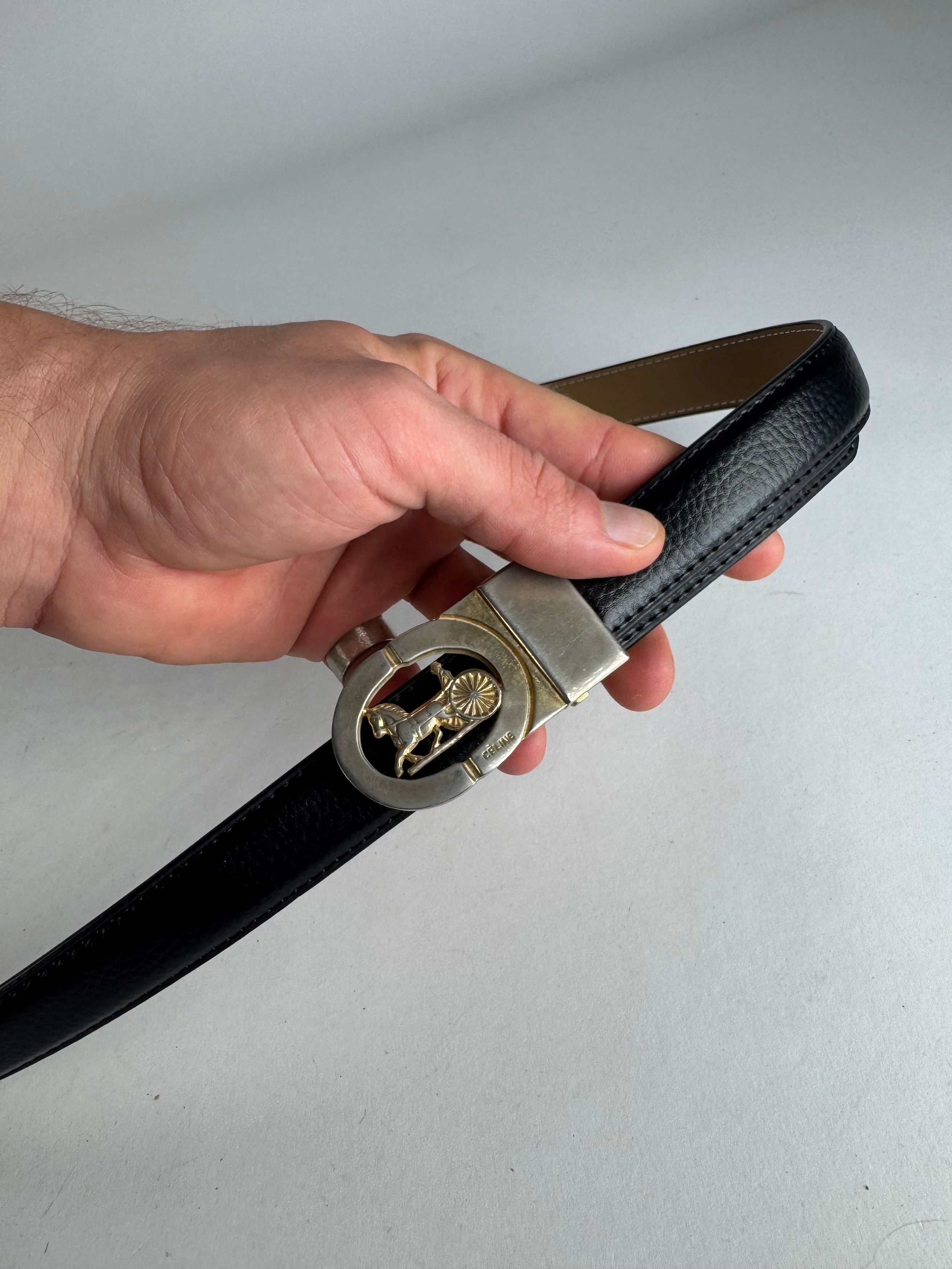 Celine Vintage Paris Carriage Logo Belt Black Size ONE SIZE - 2 Thumbnail
