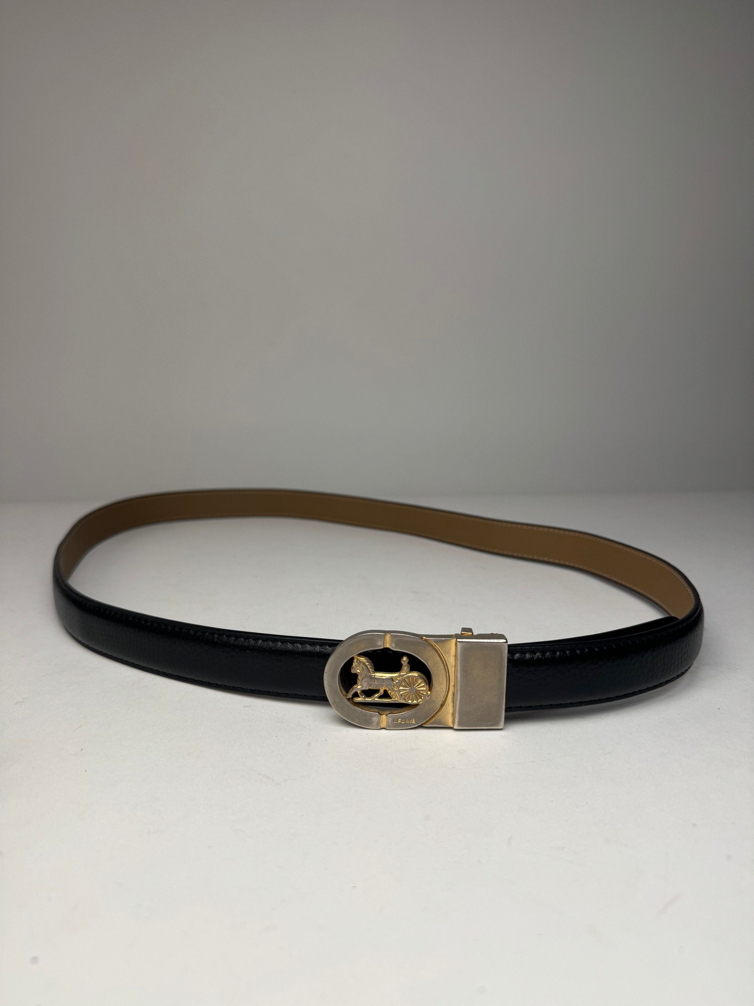Celine Vintage Paris Carriage Logo Belt Black Size ONE SIZE - 4 Thumbnail