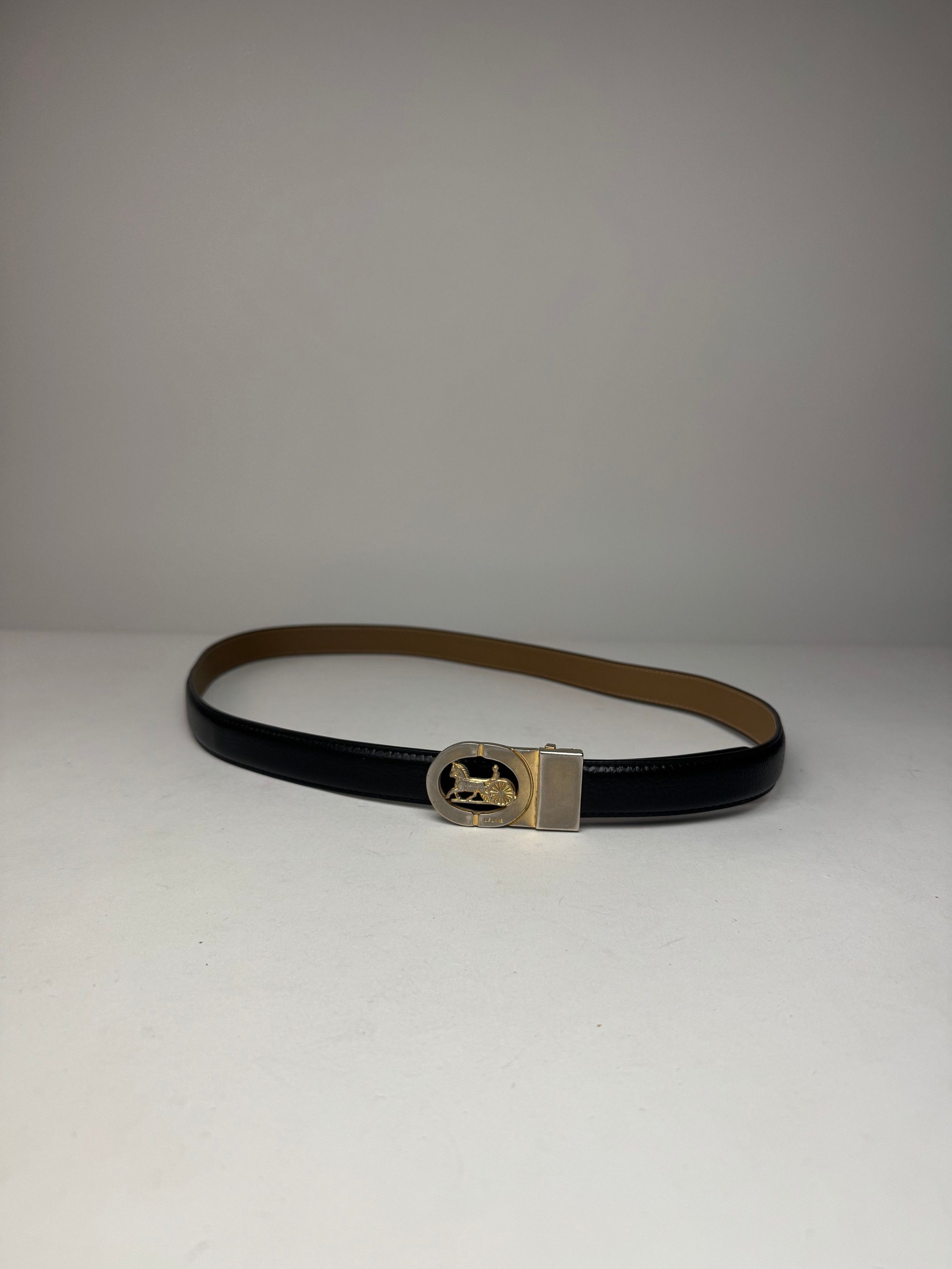 Celine Vintage Paris Carriage Logo Belt Black Size ONE SIZE - 8 Thumbnail