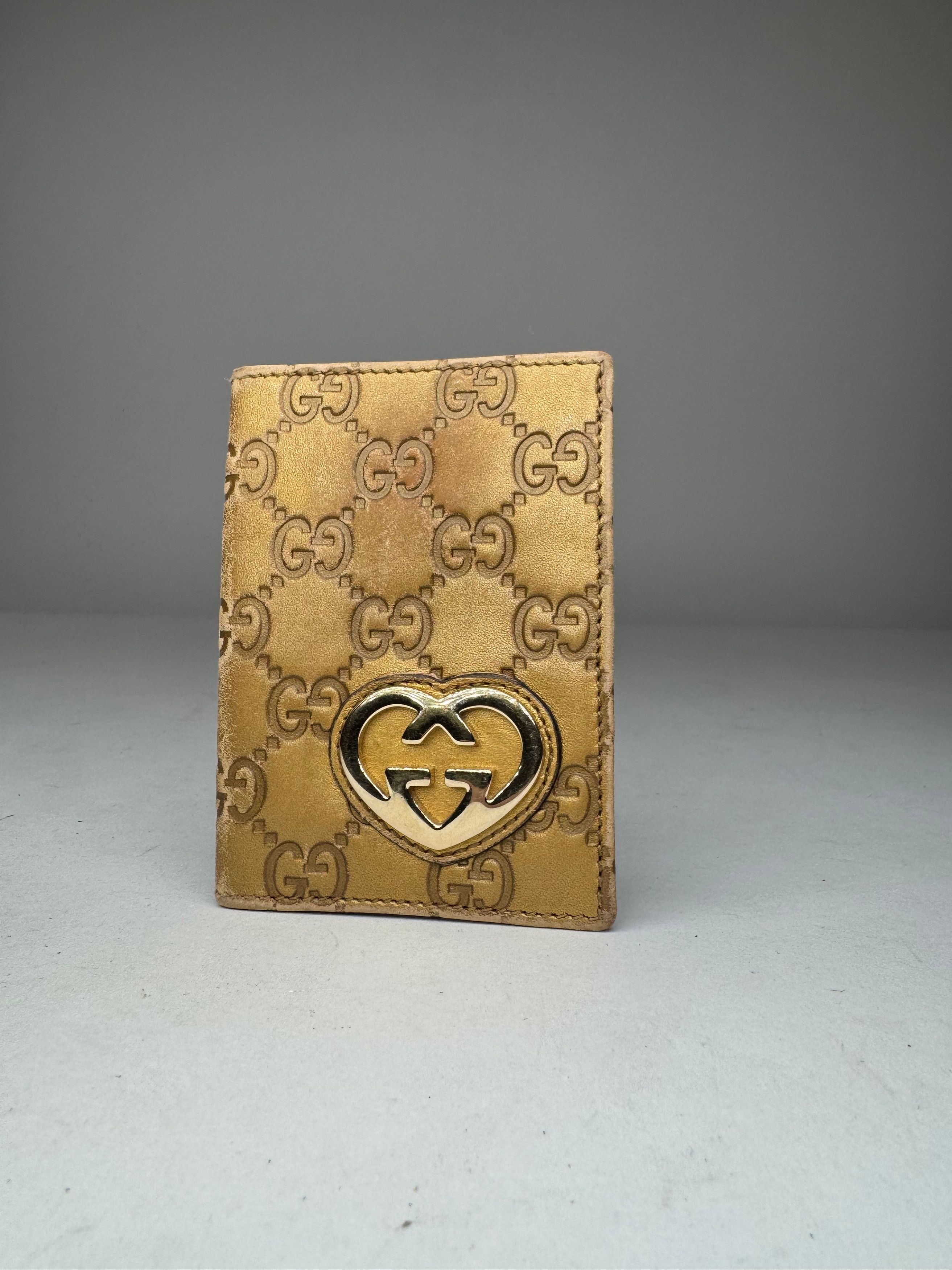 Gucci Vintage Monogram Leather Card Holder Gold Size ONE SIZE - 2 Thumbnail